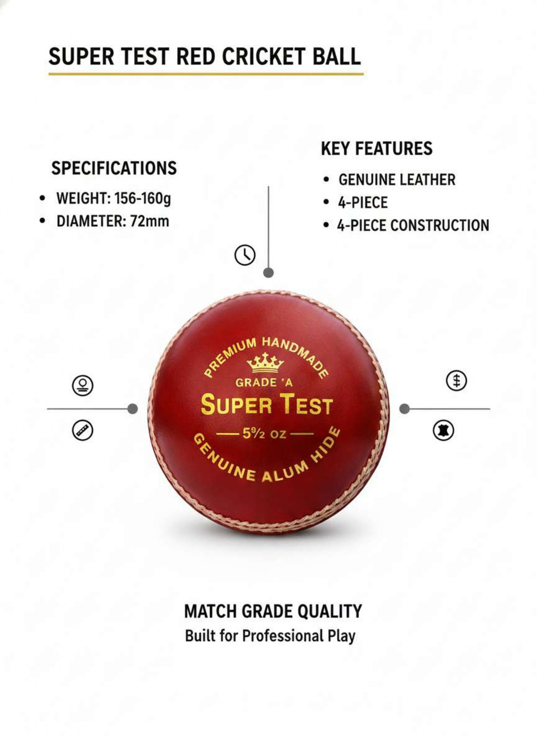 Image of Drakon Sports Super Test Red Pack of 1 Cricket Leather Ball