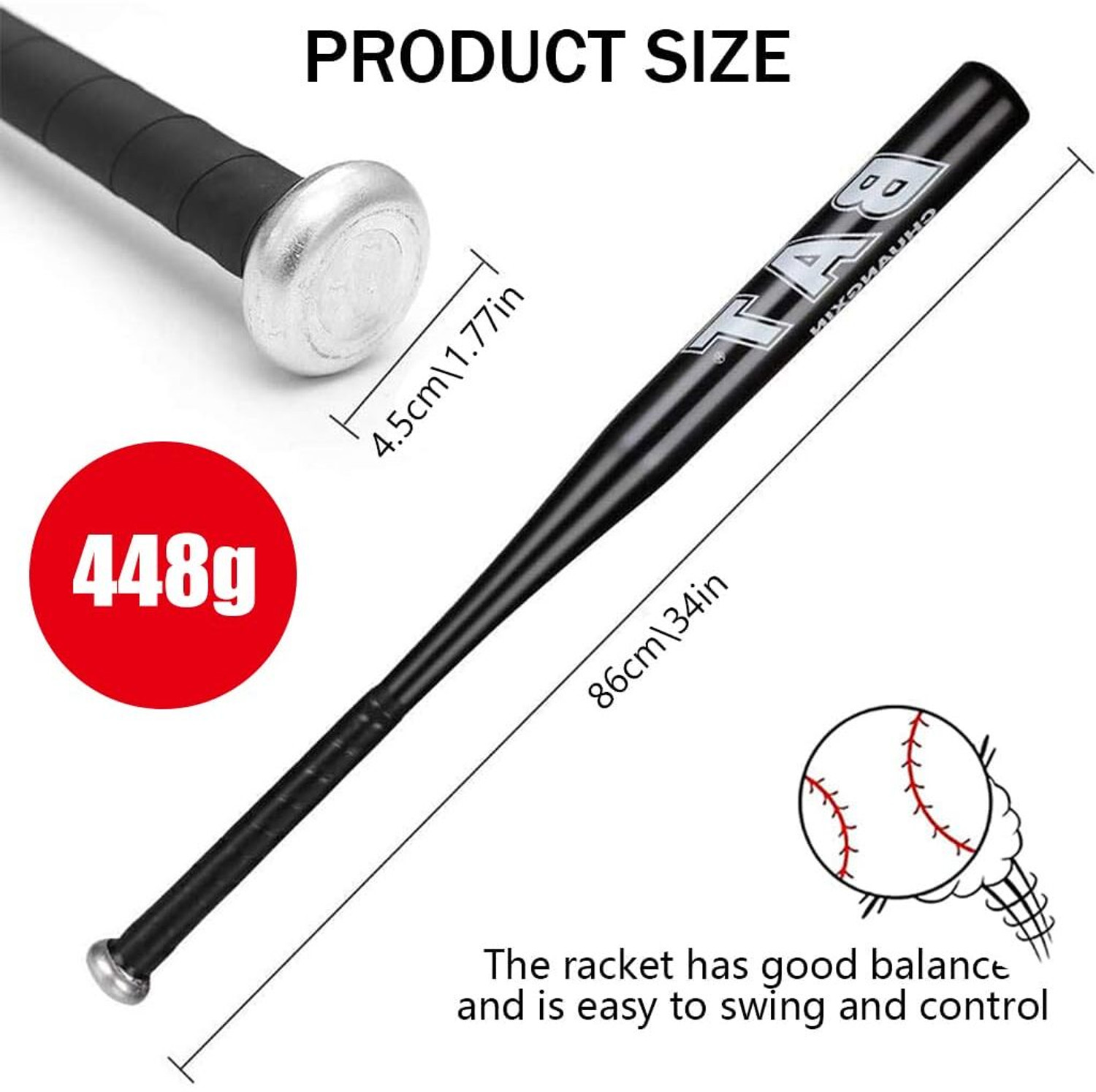 Image of Spocco Heavy Quality Non-Slip Alloy Steel Baseball Bat Metal Baseball Stick 34 inch 08 Alloy Baseball Bat For 15+ Yrs