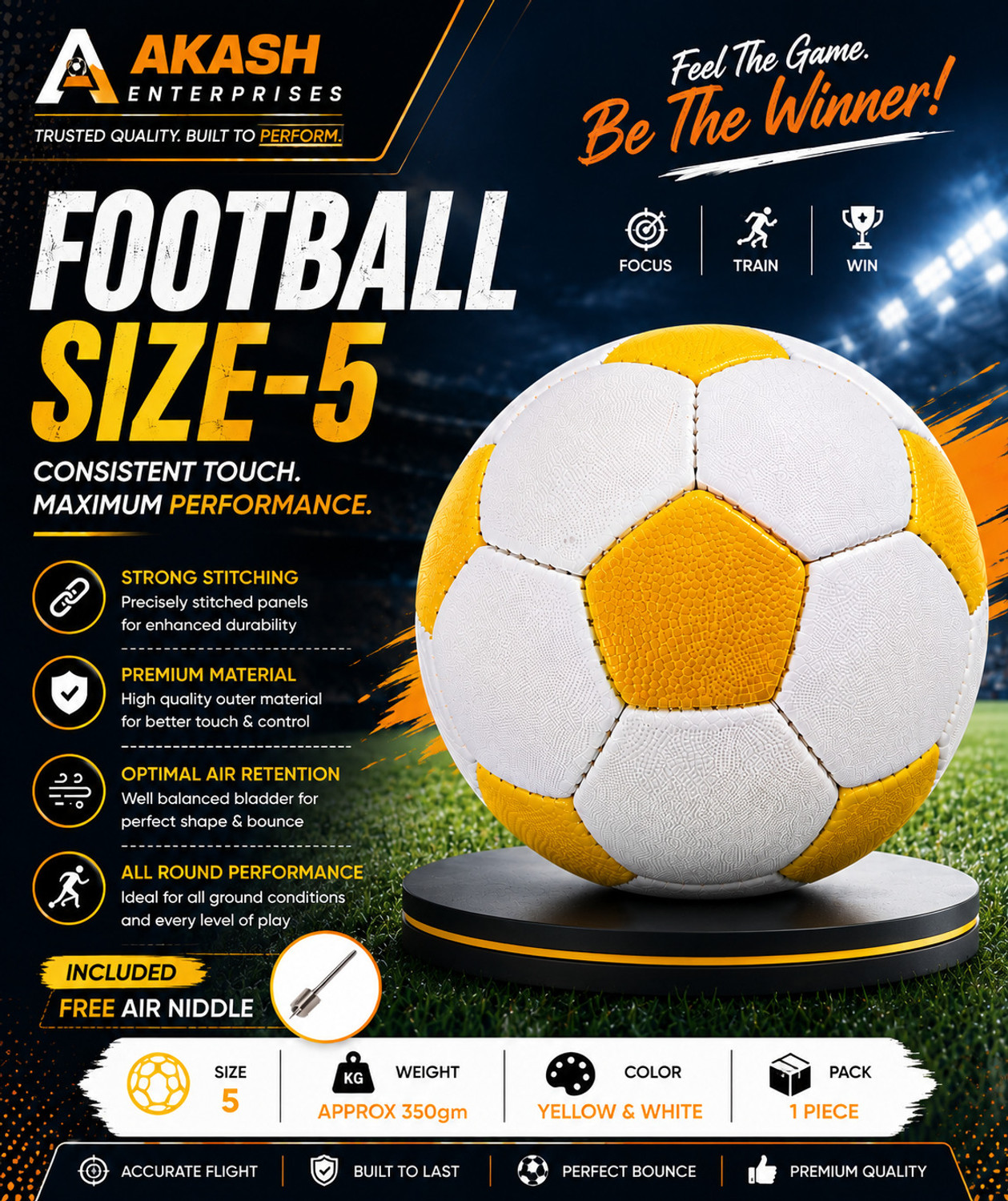 Image of Akash Enterprises 5 YELLOW & WHITE 59 Football - Size: 5