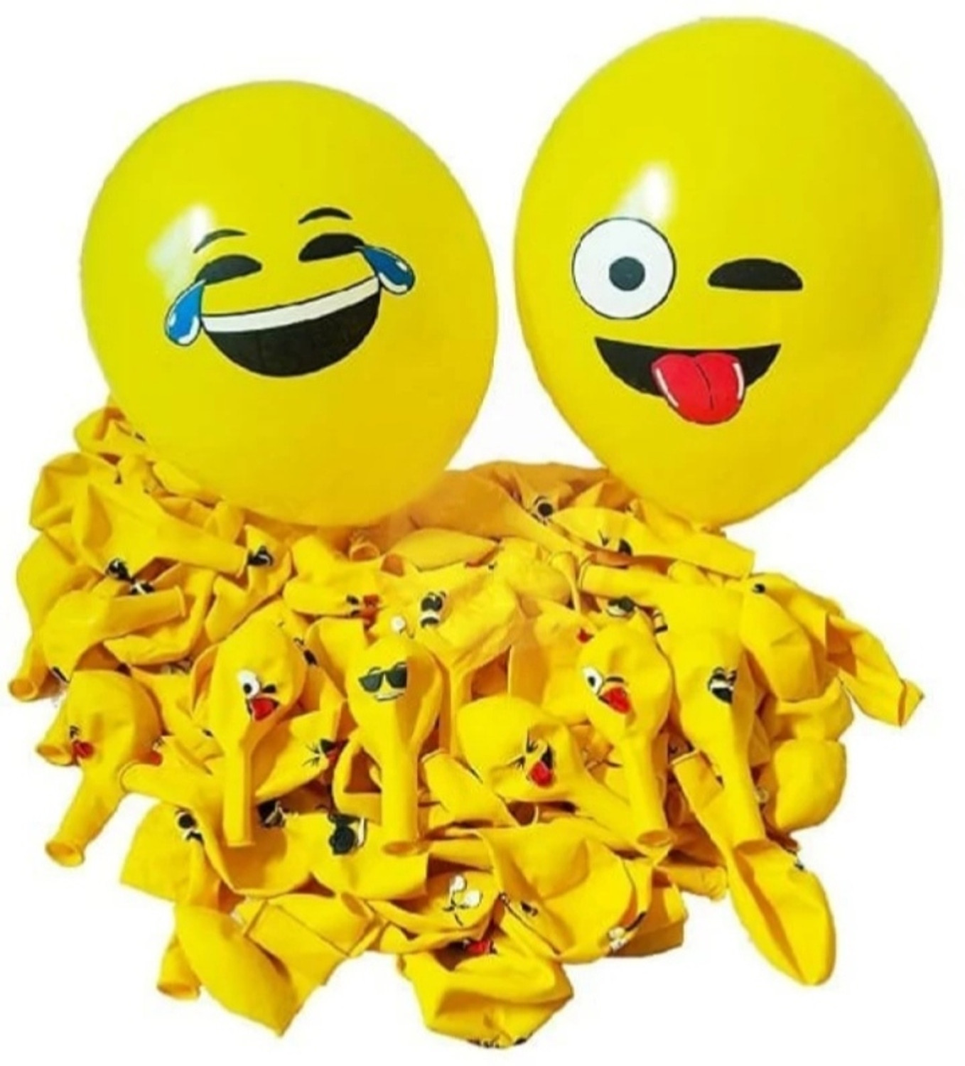 Image of Mosclue Printed Yellow Emoji Balloons 50 Pcs Printed Face Expression Kids /Party /Birthday Decor Balloon