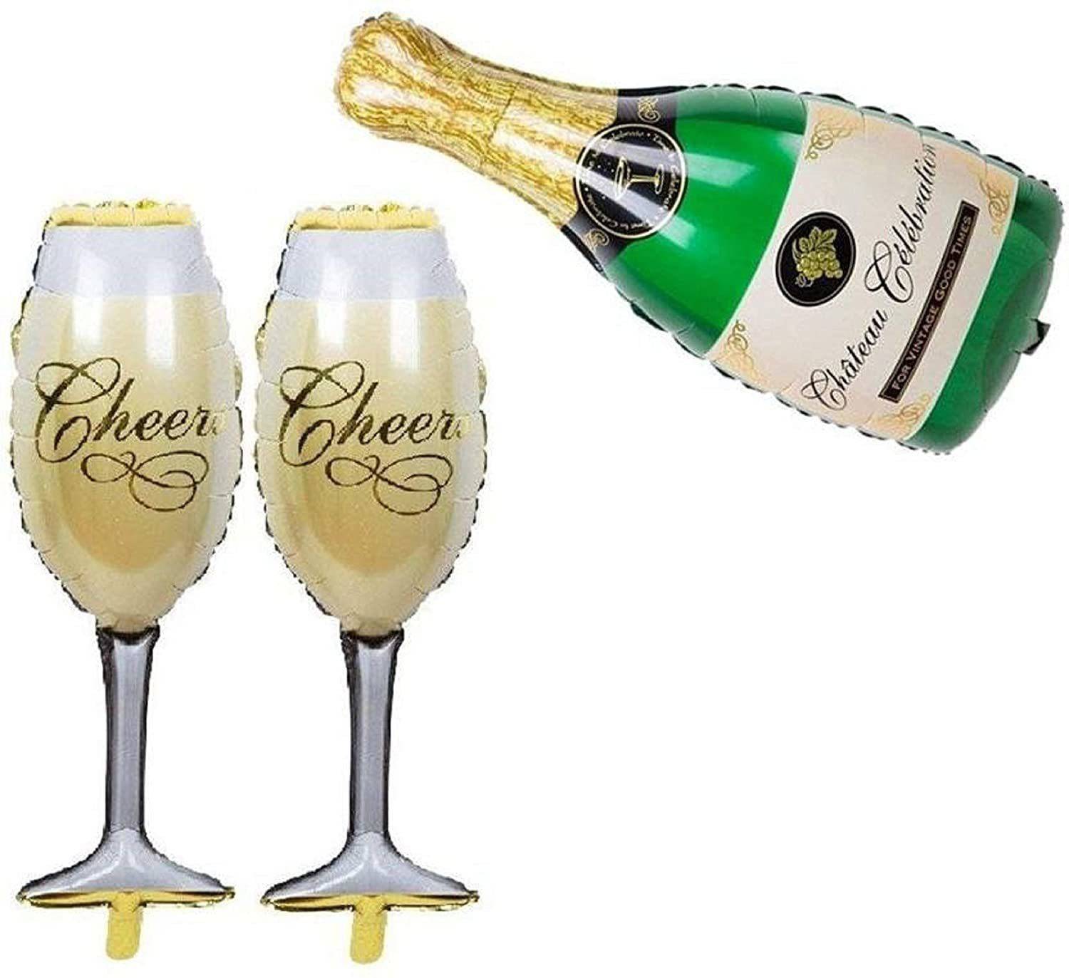 AAKRISH Solid 1 Champagne Bottle ,2 Pcs Cheers Wine Glass Foil Balloon for Party Decoration Balloon