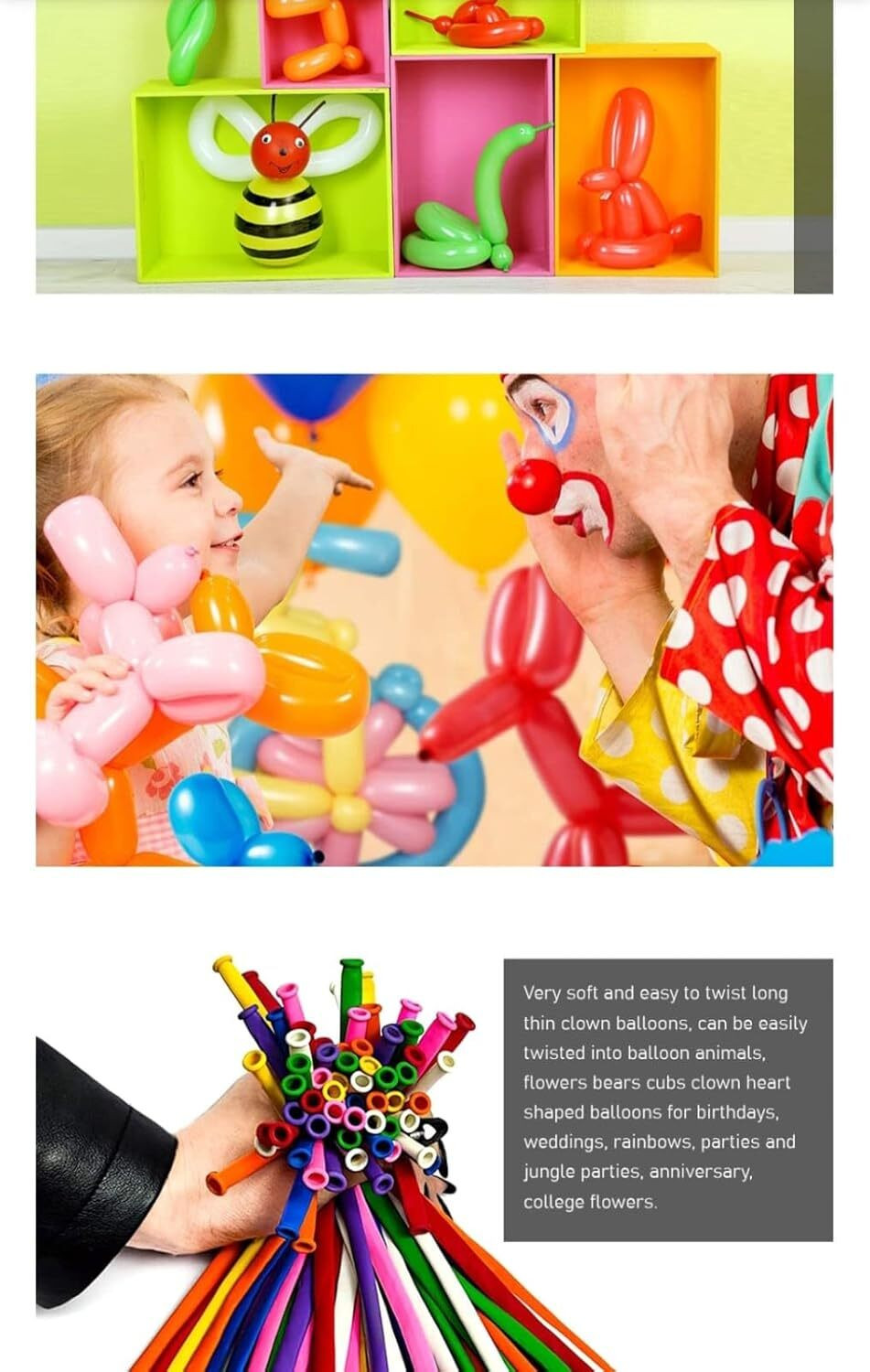 Image of PARTY MIDLINKERZ Solid Solid Animals Kit Twisting Balloons with 1 Air Pump + 100pcs Latex Long Balloons Twister