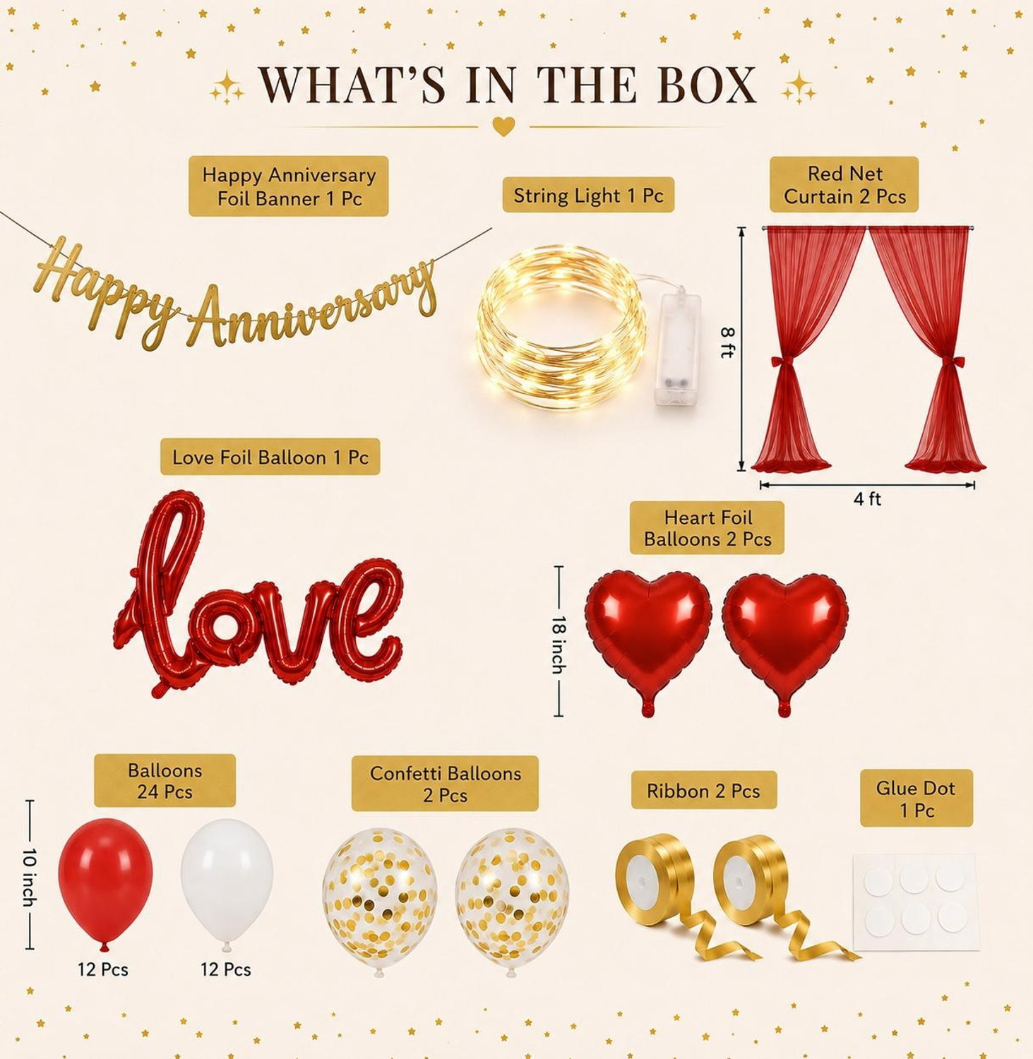 Image of PRIMERISE Solid Happy Anniversary Decoration Items - 61pcs, Happy Anniversary Banner Balloon