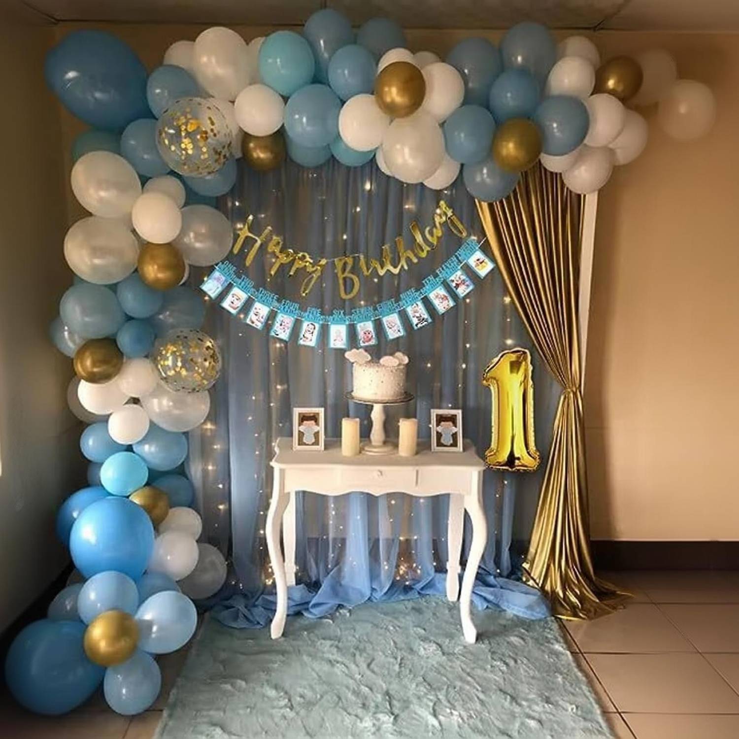 Balloon and you Printed Blue Boy 1st Birthday Decoration kit items Combo Balloon