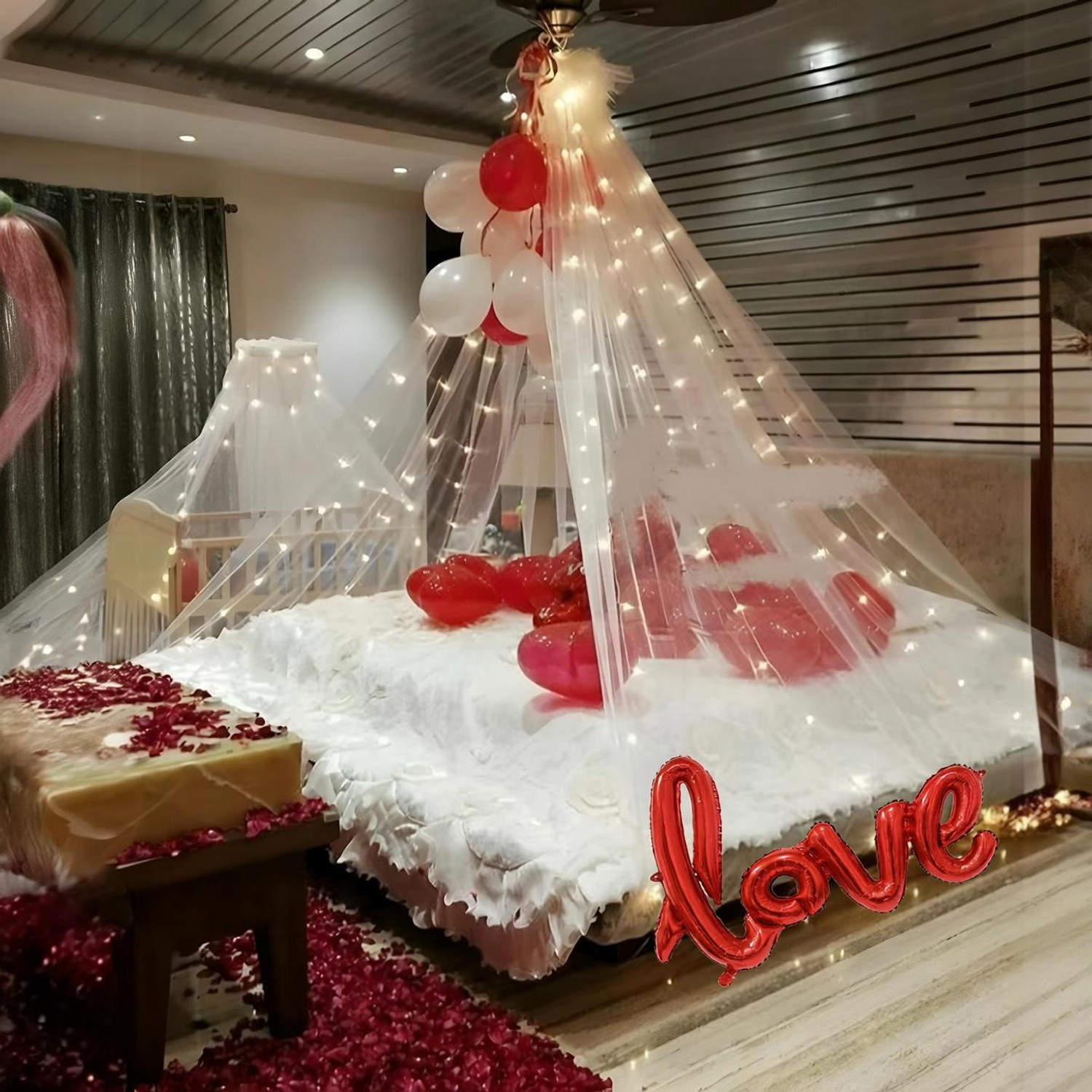 Image of Balloon&You Solid Net Curtain Kit For Love, Bed Room, Wedding, Anniversary, Birthday, Baby Shower Balloon