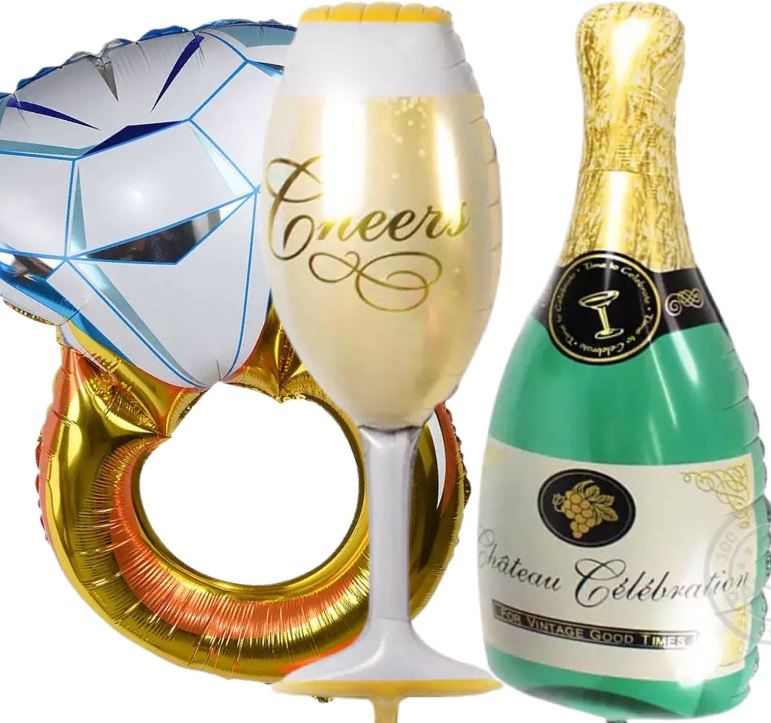 AAKRISH Solid 1 Pcs Ring Foil,1 Pcs Champagne Bottle ,1 Pcs Cheers Wine Glass Foil Balloon