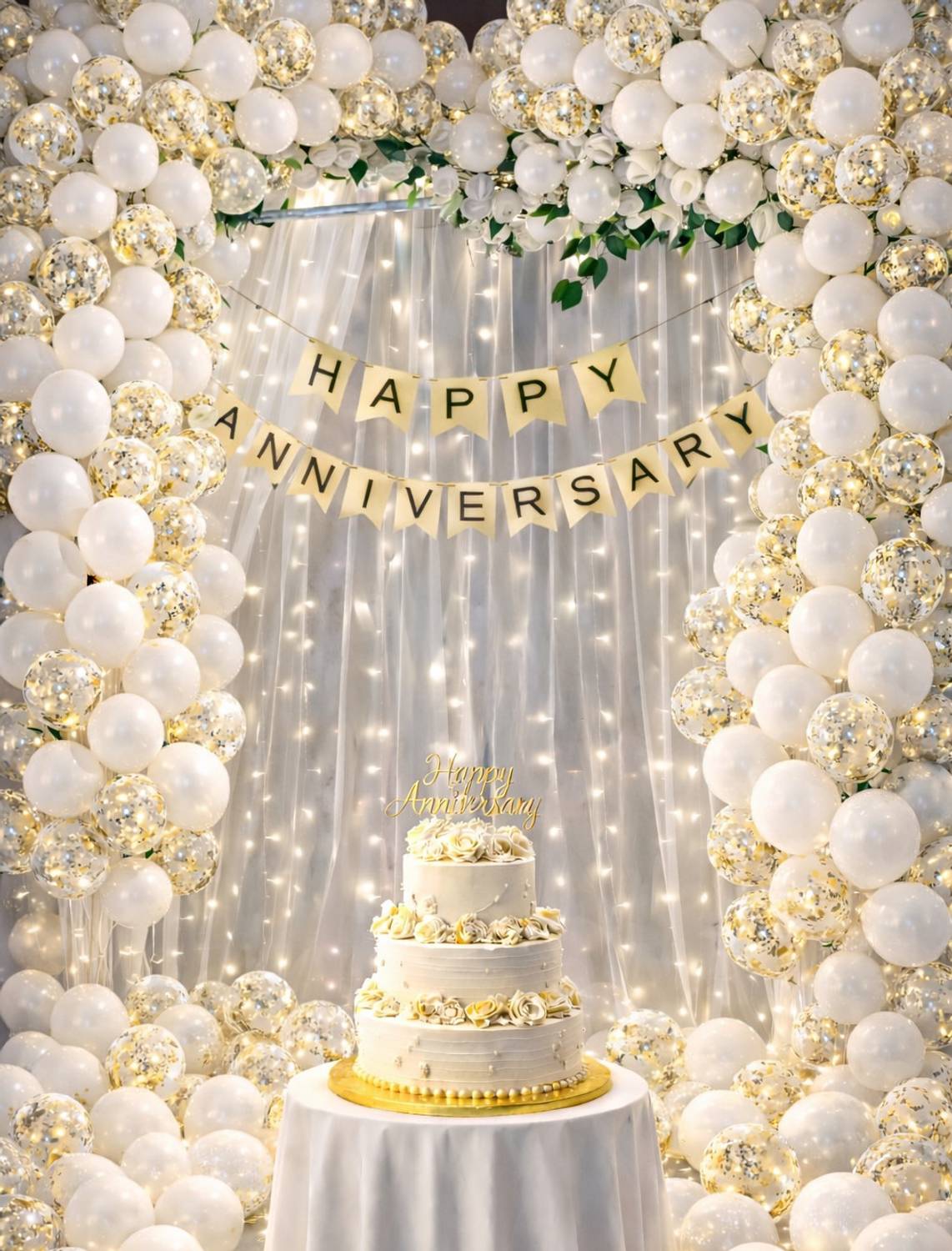 ballooooify Solid Royal White Gold Birthday Premium Decoration Kit Balloon