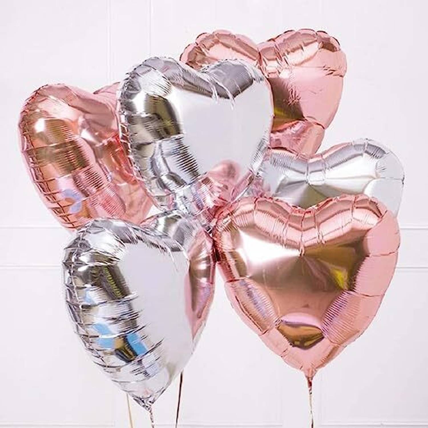 AAKRISH Solid 5 Rose Gold and 5 Silver Heart Foil Balloons (10 inch ) For party Decoration Balloon