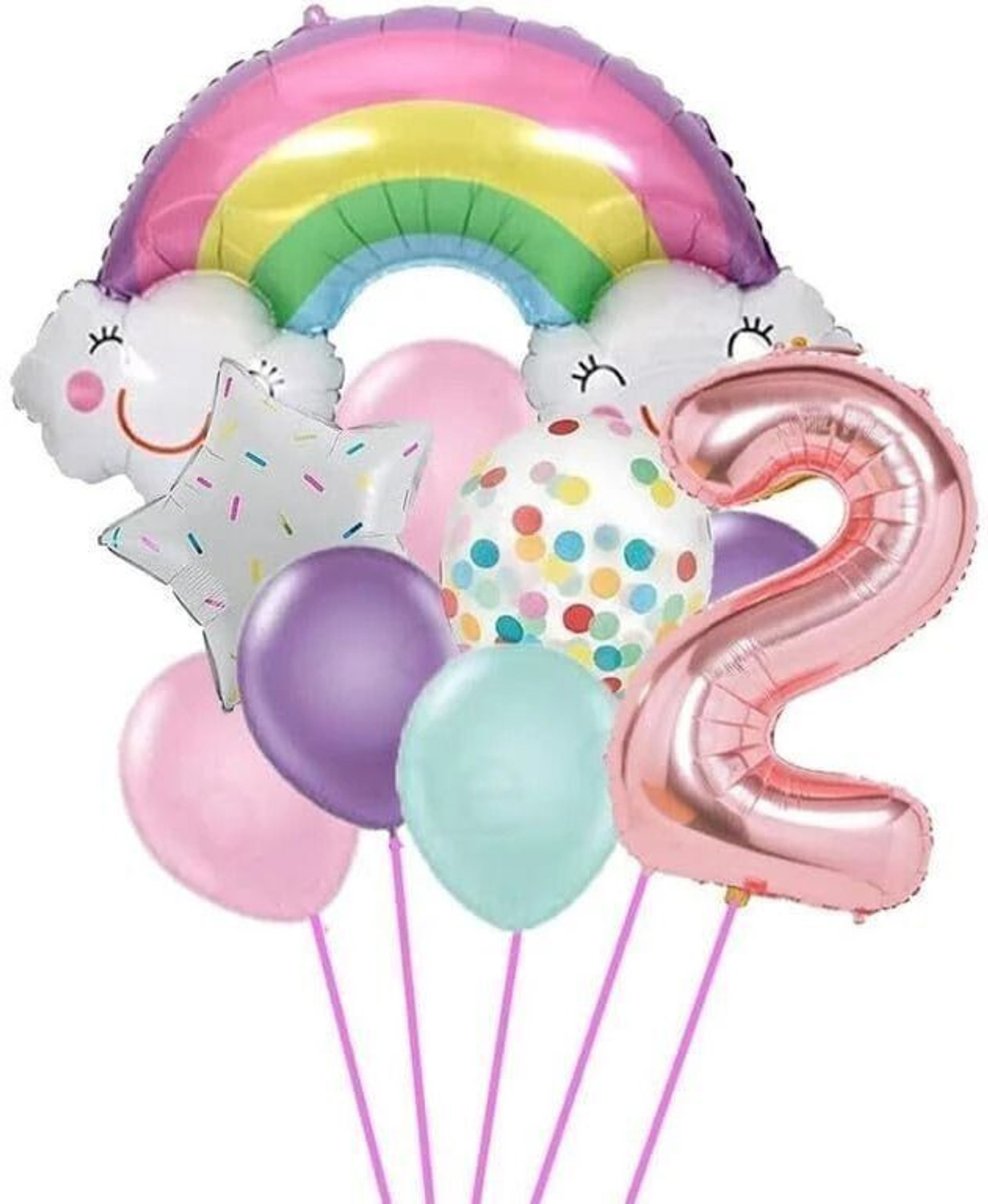 Image of PopTheParty Solid 2nd Rainbow bunch Balloons for Birthday Decorations Balloon Bouquet