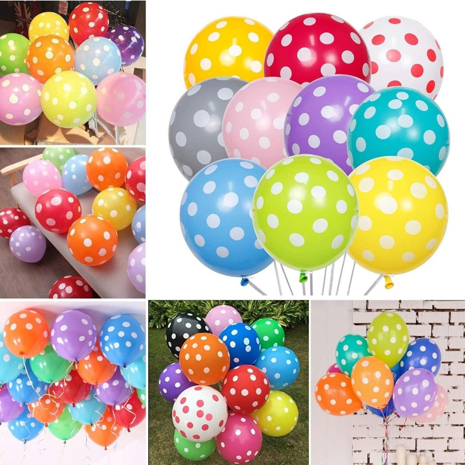 Image of Mosclue Printed Polka Dot Balloons 50 Pcs Multicolour Balloon For Kids /Party /Birthday Decoration Balloon