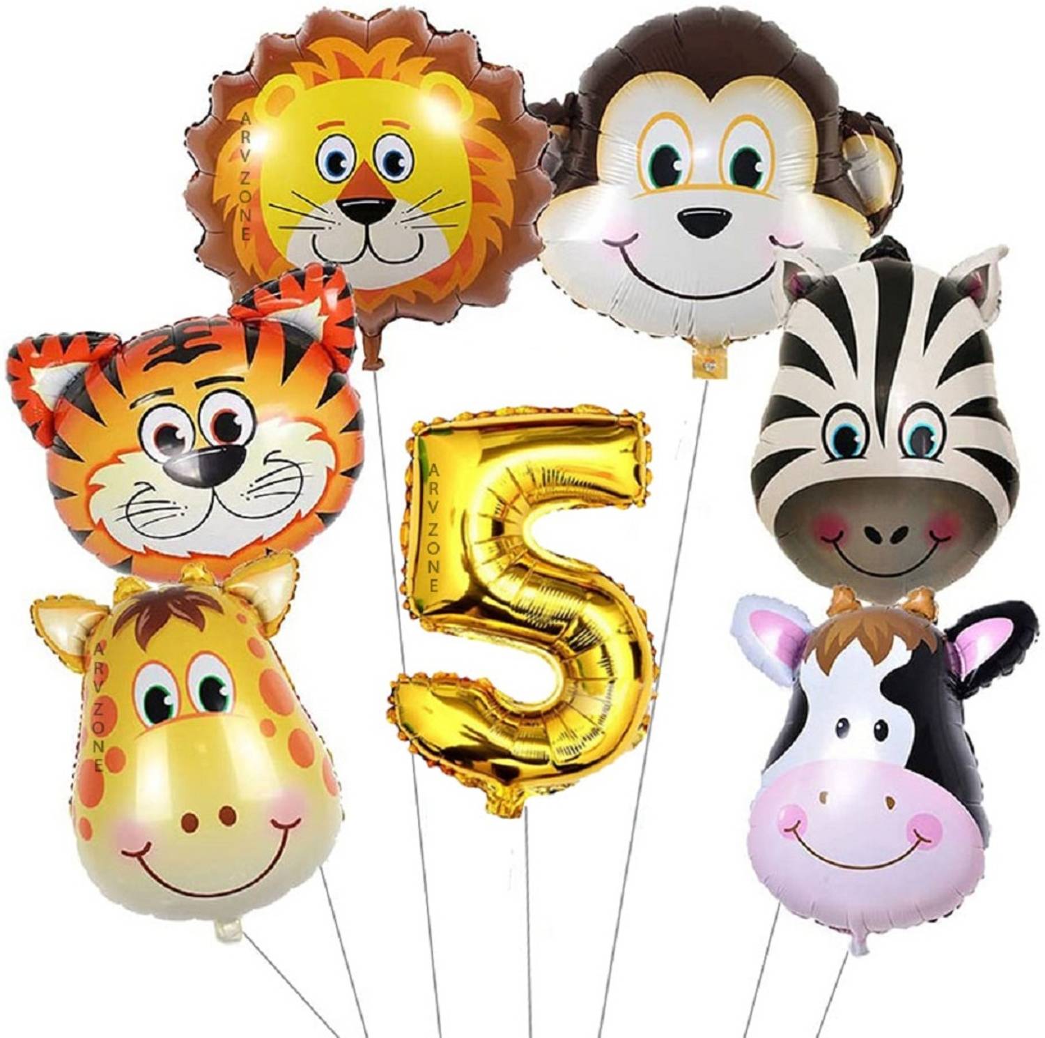 ARV Zone Solid 5th Jungle Safari Theme Animal Face Foil Balloon Party Decoration for kids Balloon