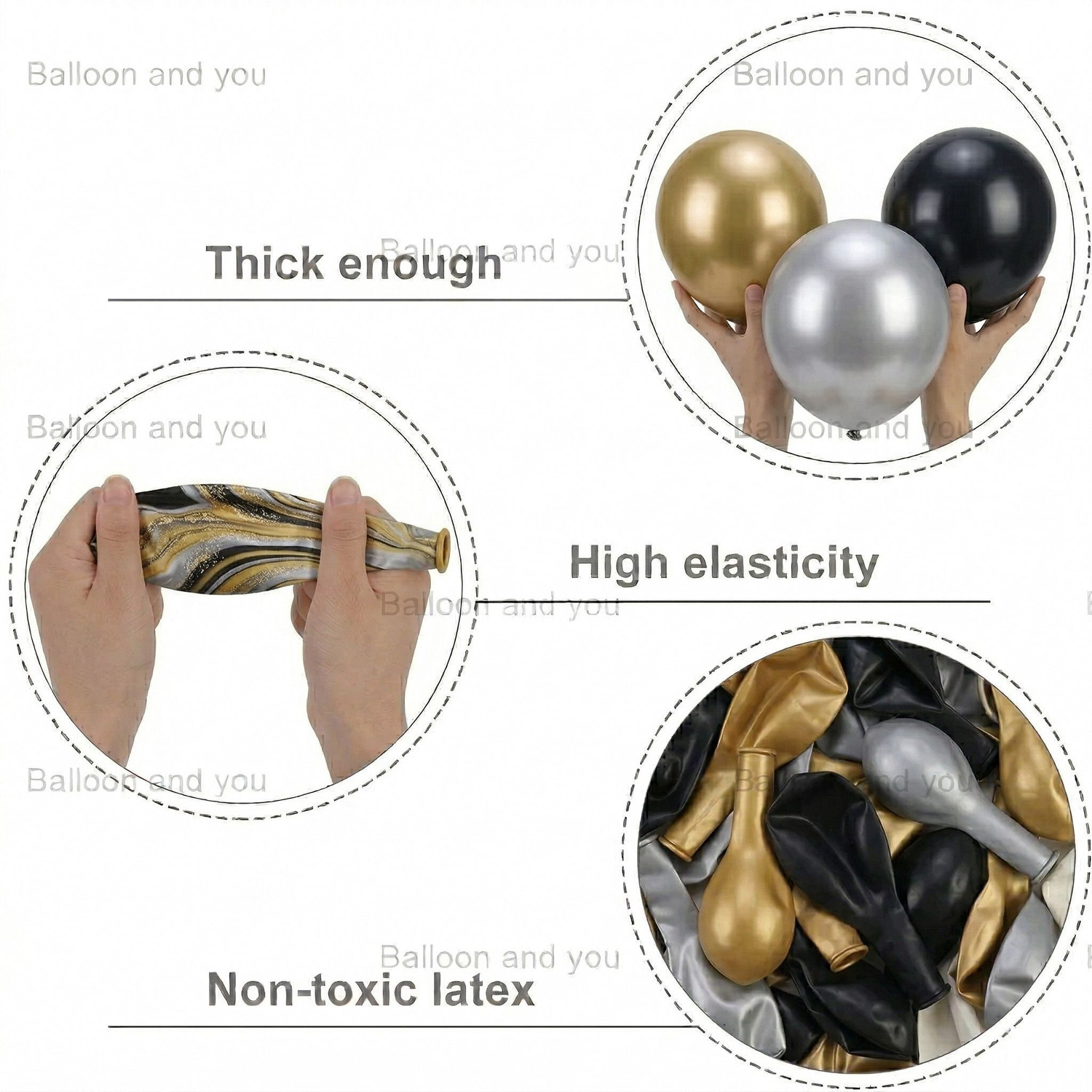 Image of Balloon and you Solid Gold, Black & Silver Birthday Decoration Kit with White Net & LED Lights Balloon