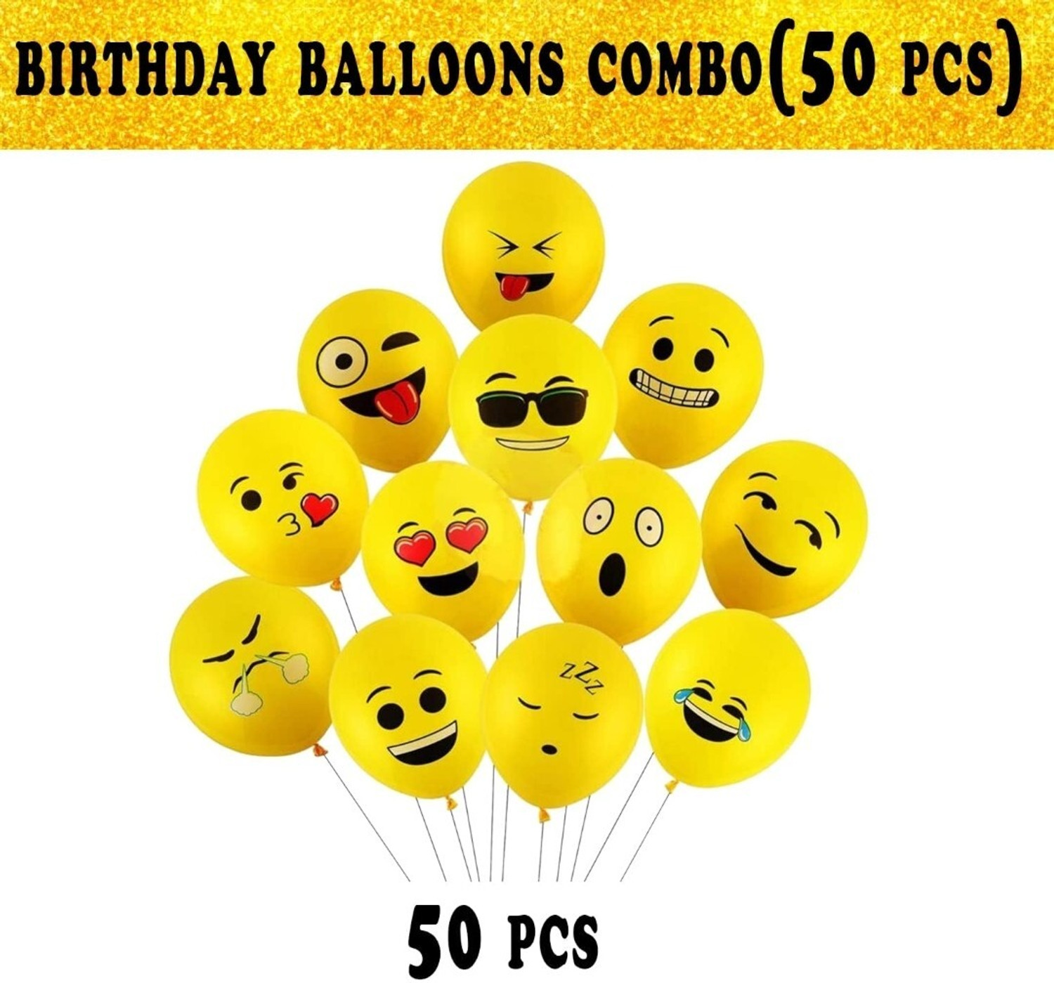 Image of Mosclue Printed Yellow Emoji Balloons 50 Pcs Printed Face Expression Kids /Party /Birthday Decor Balloon