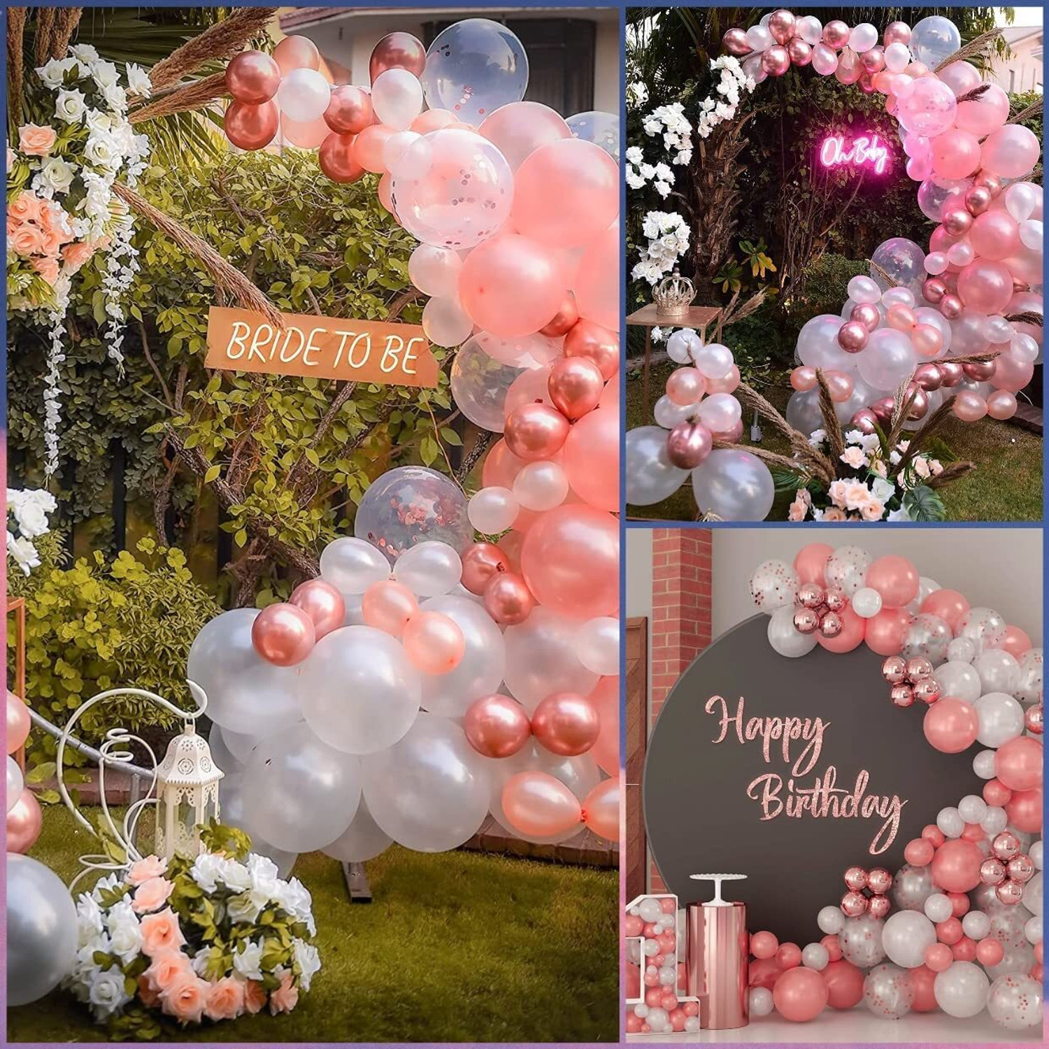 Image of R G ACCESSORIES Solid White Pink Balloons Garland Decoration Kit With Arch Pack Of 61 Balloon