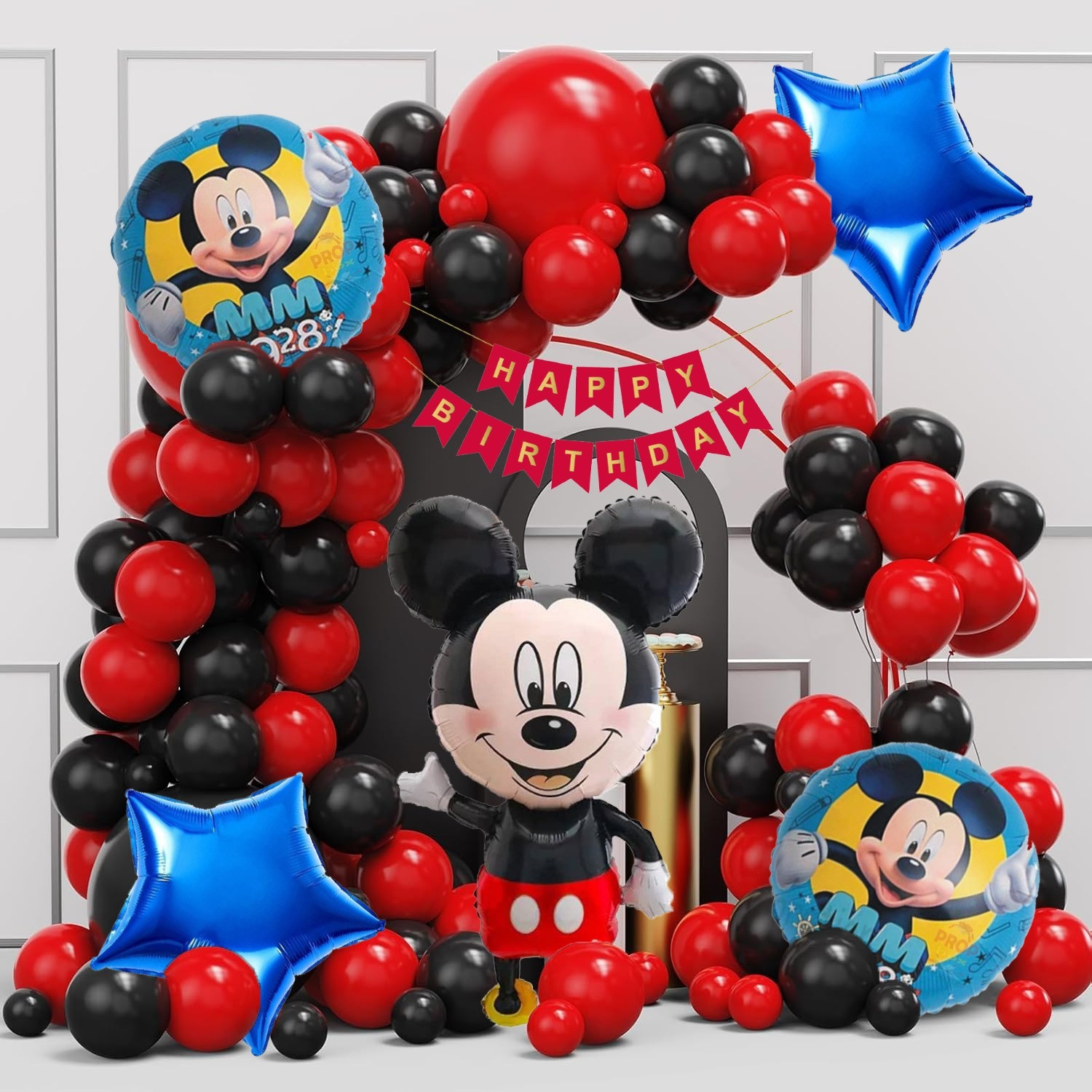 Image of PopTheParty Printed Mickey Mouse Birthday Theme Decorations for Party Supplies Combo Set Balloon