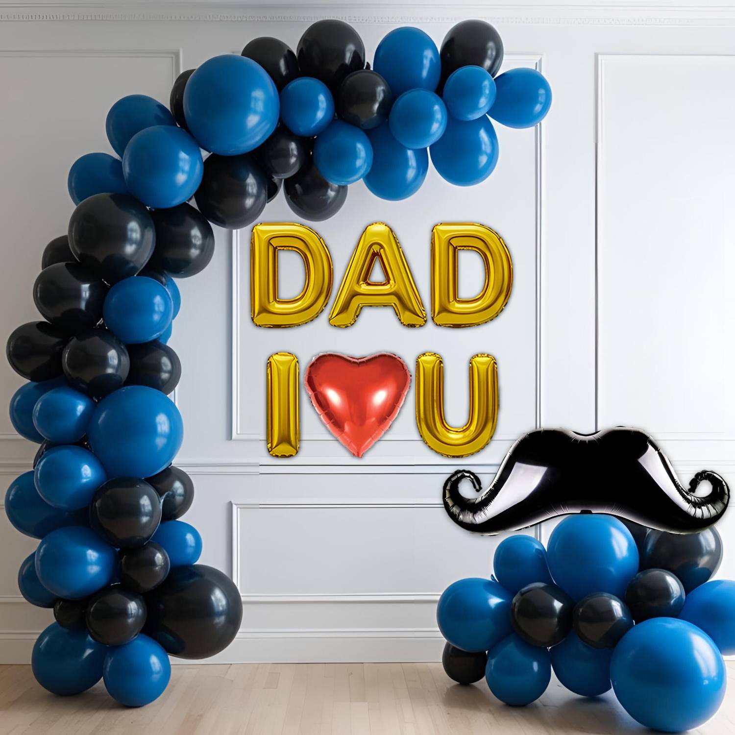 1iAM Solid Happy Father's Day Decoration "DAD I U", Heart & Moustache Foil Balloon for Dad Balloon