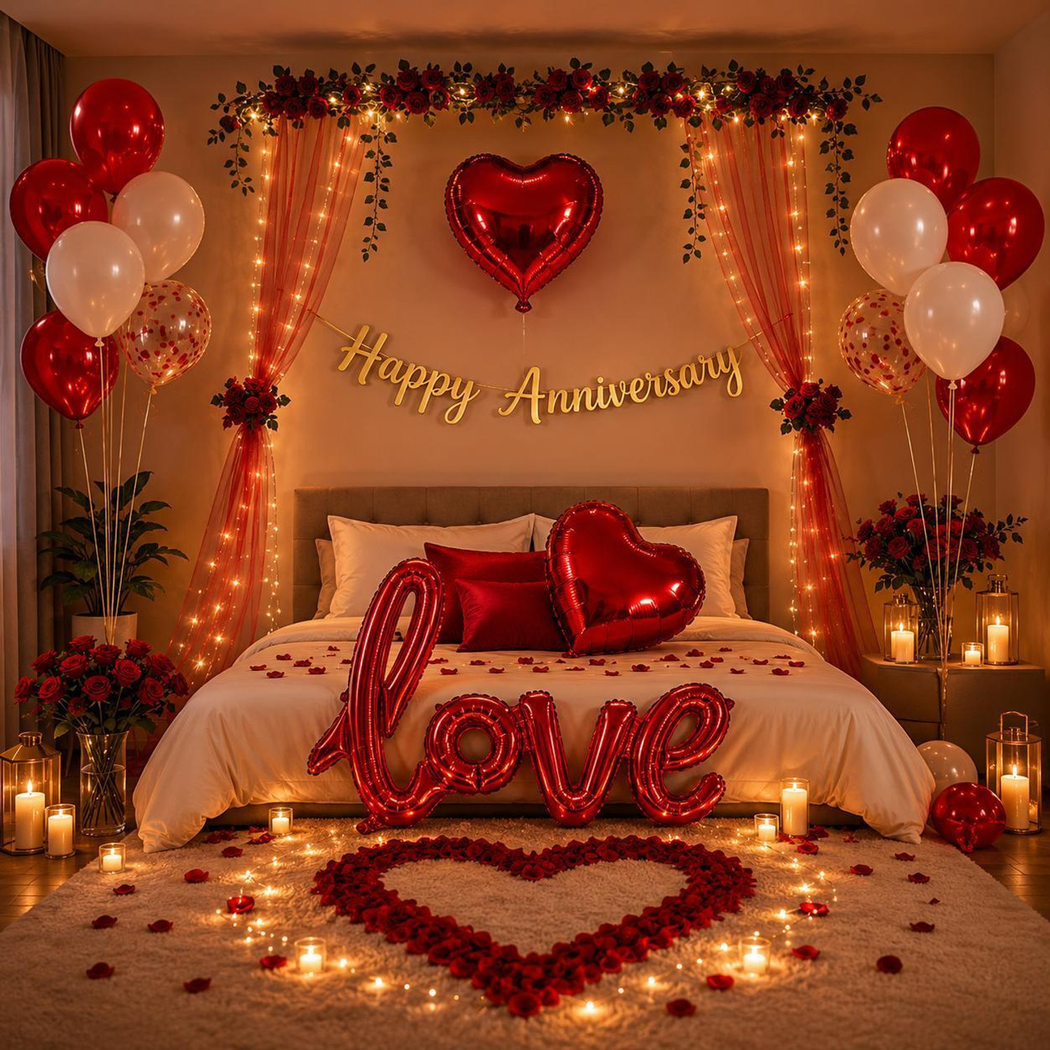 Image of PRIMERISE Solid Happy Anniversary Decoration Items - 61pcs, Happy Anniversary Banner Balloon