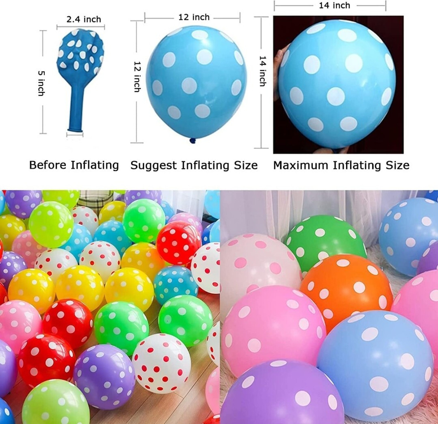 Image of Mosclue Printed Polka Dot Balloons 50 Pcs Multicolour Balloon For Kids /Party /Birthday Decoration Balloon