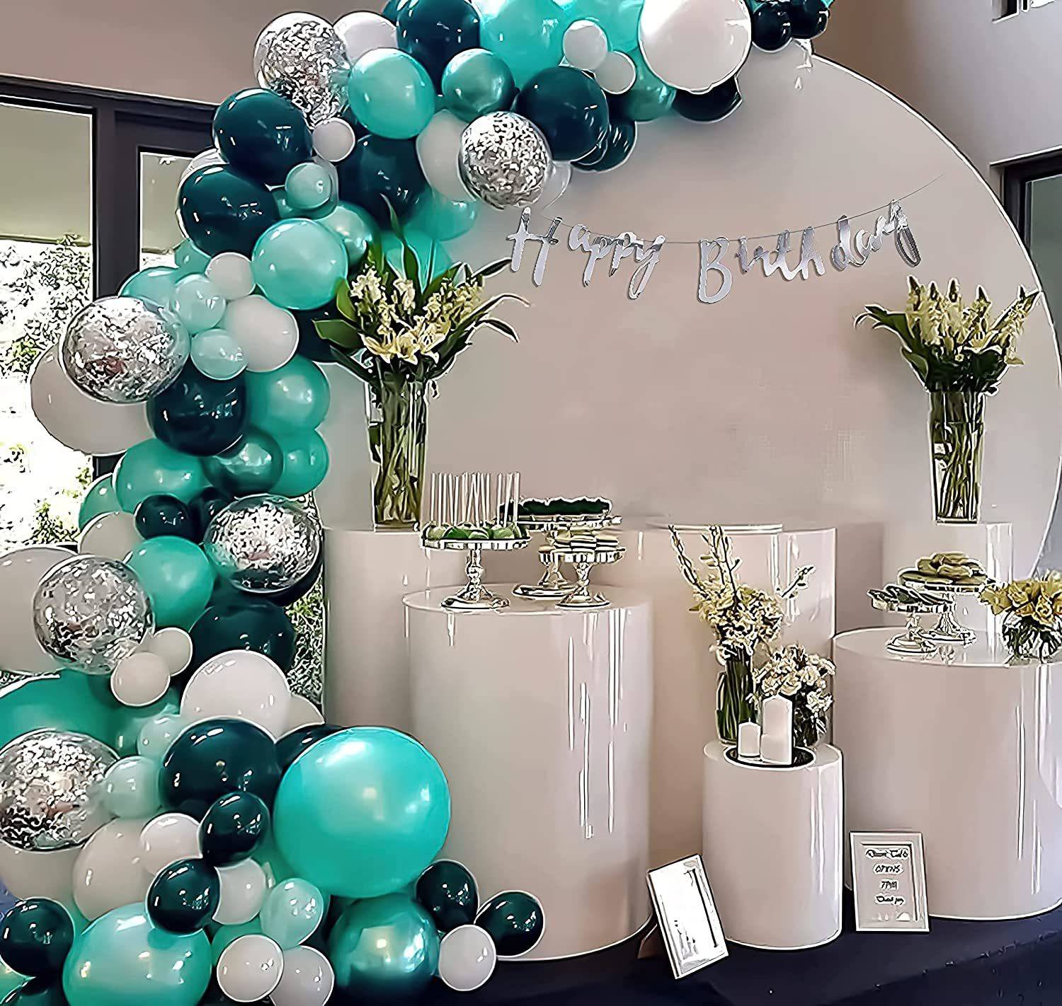 1iAM Birthday decoration combo with Green-White-Silver-Mint green balloons,banner