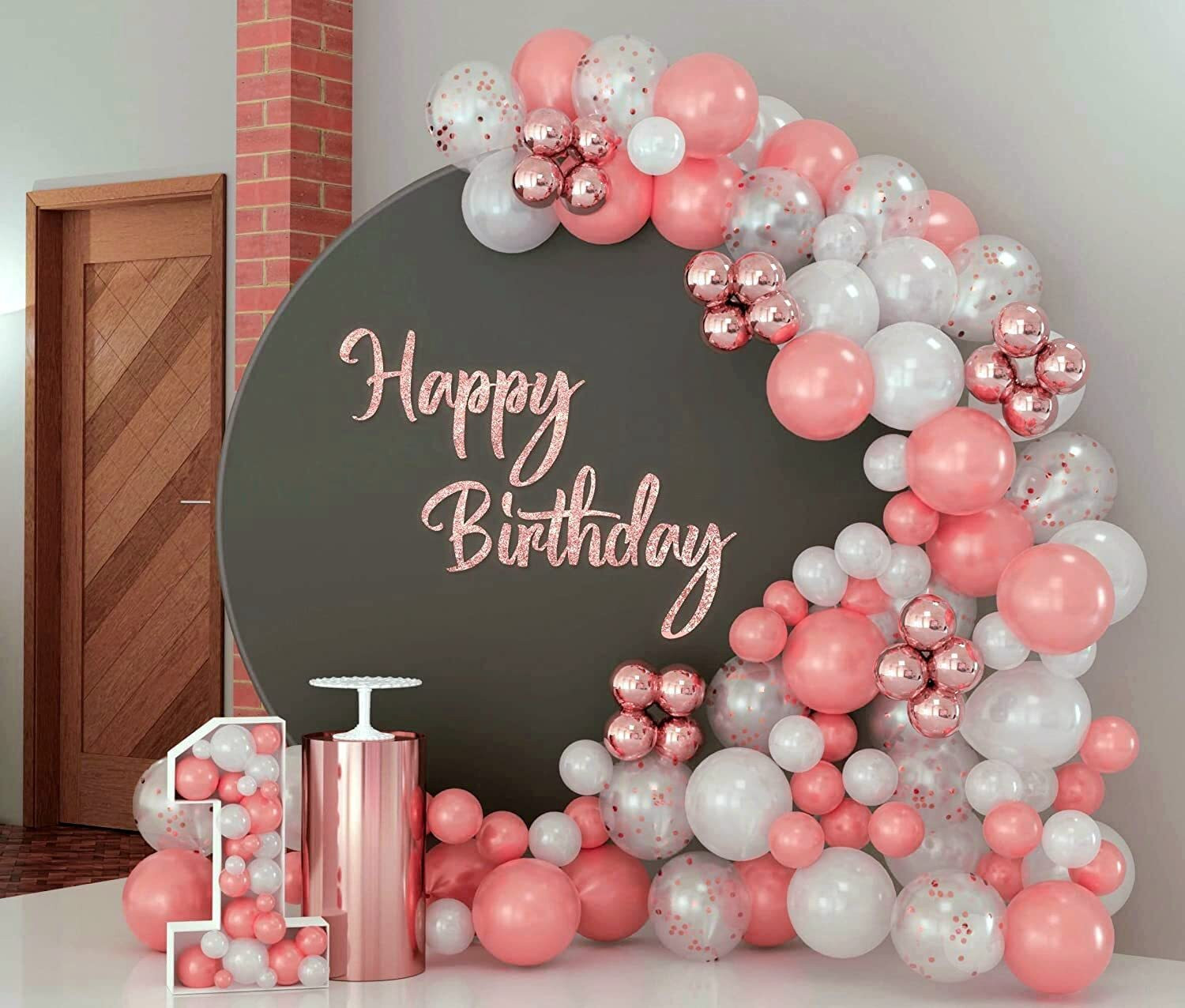 Image of R G ACCESSORIES Solid White Pink Balloons Garland Decoration Kit With Arch Pack Of 61 Balloon