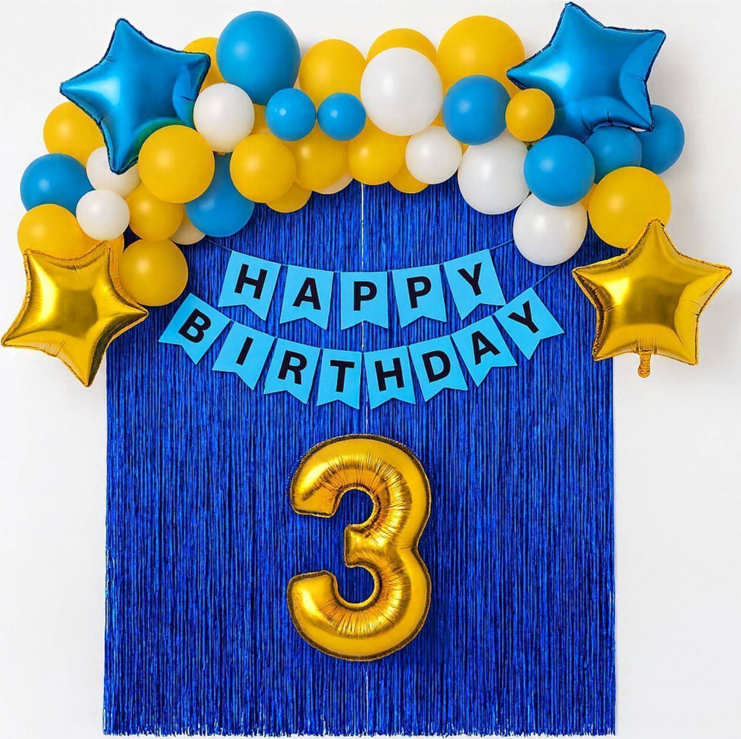 BALAJI BLESSINGS EVENTS Solid 3rd Birthday Decoration with, Banner, Balloons, Foil Number, Foil Star, Curtain, Balloon