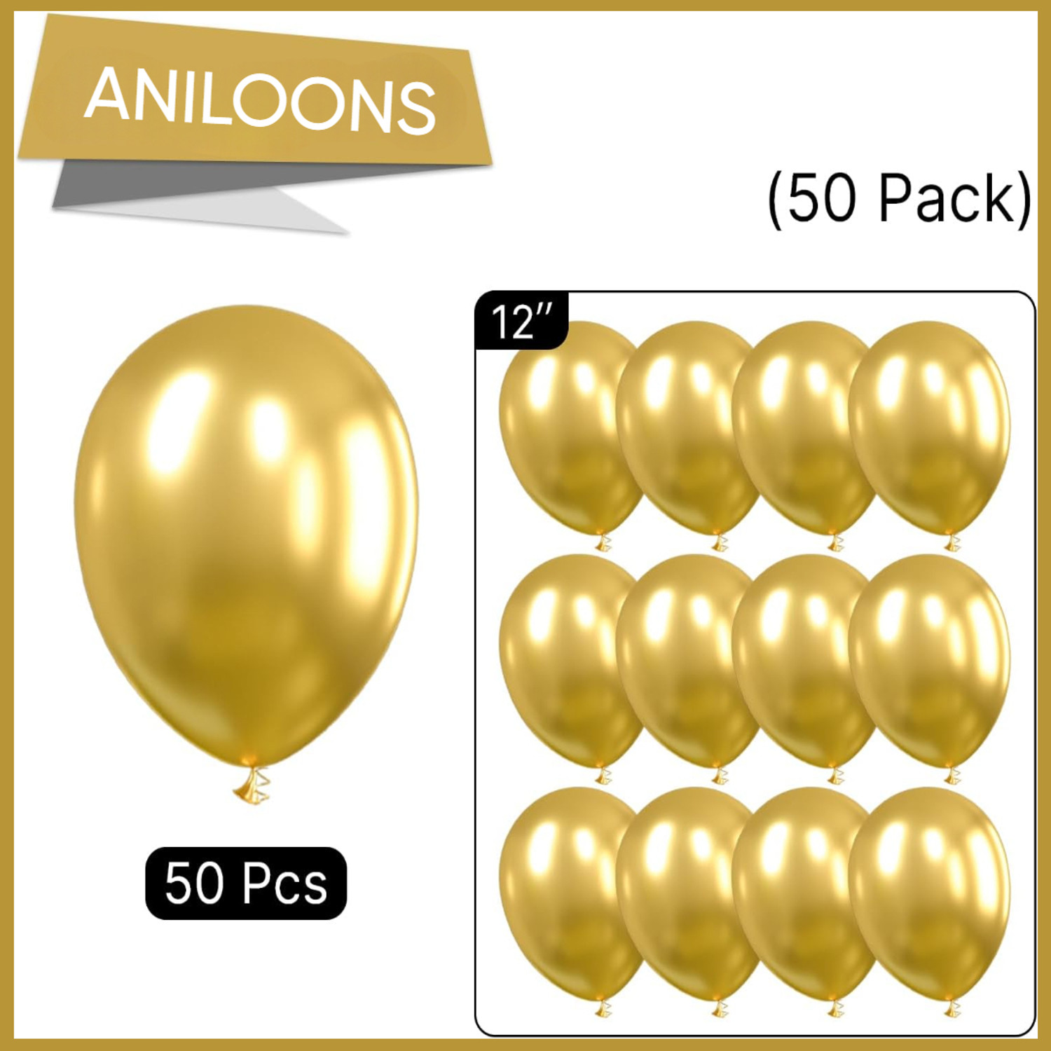 Image of ANILOONS Solid Golden Chrome Balloon Decoration Kit Balloon