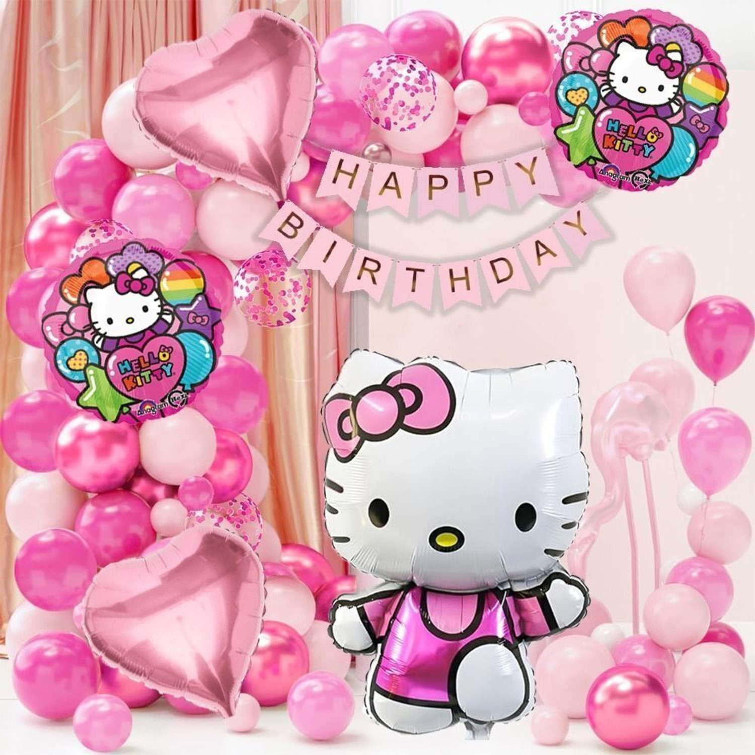 Image of PopTheParty Printed Cat Theme Combo kit Pack for Birthday Party Decorations Balloon Bouquet