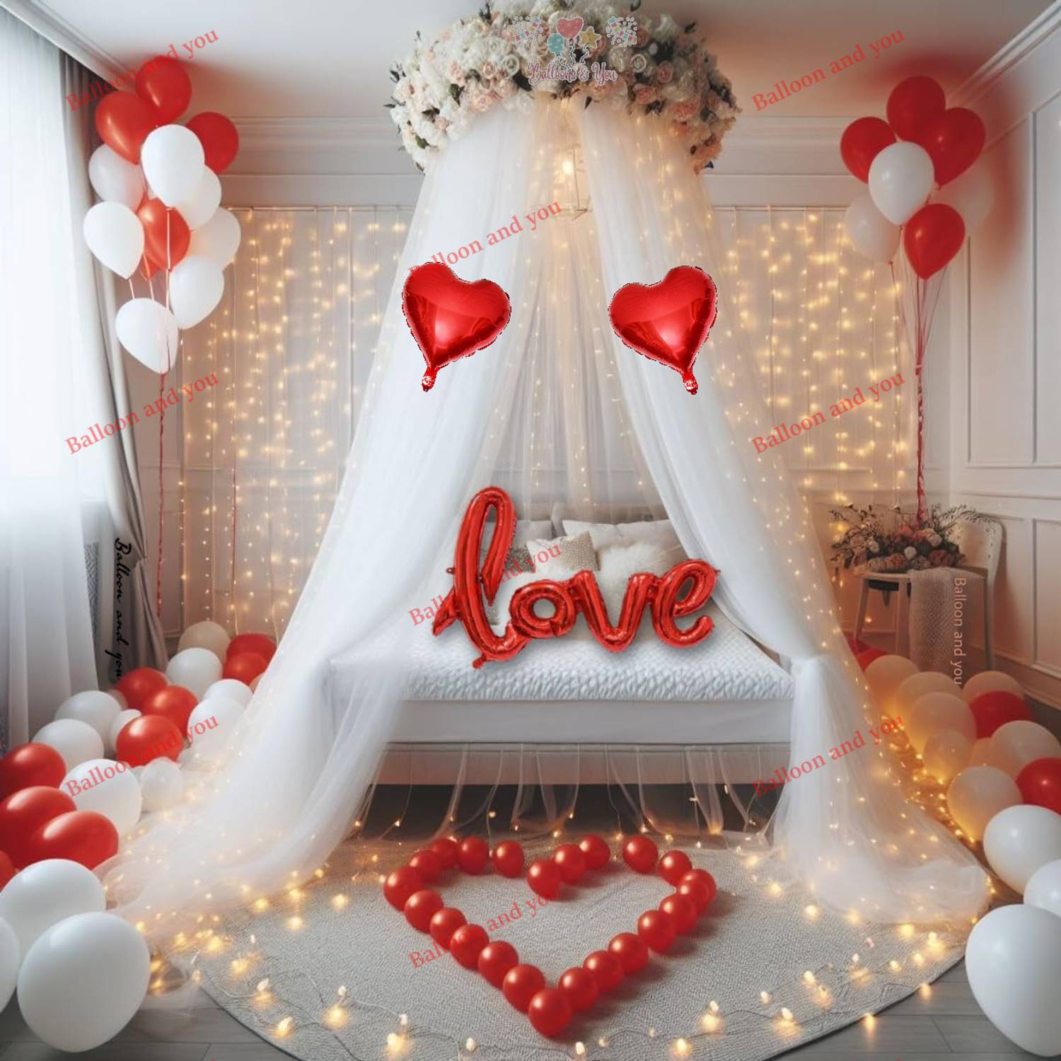 Balloon and you Solid Net Curtain Kit For Love, Bed Room, Wedding, Anniversary, Birthday, Baby Shower Balloon