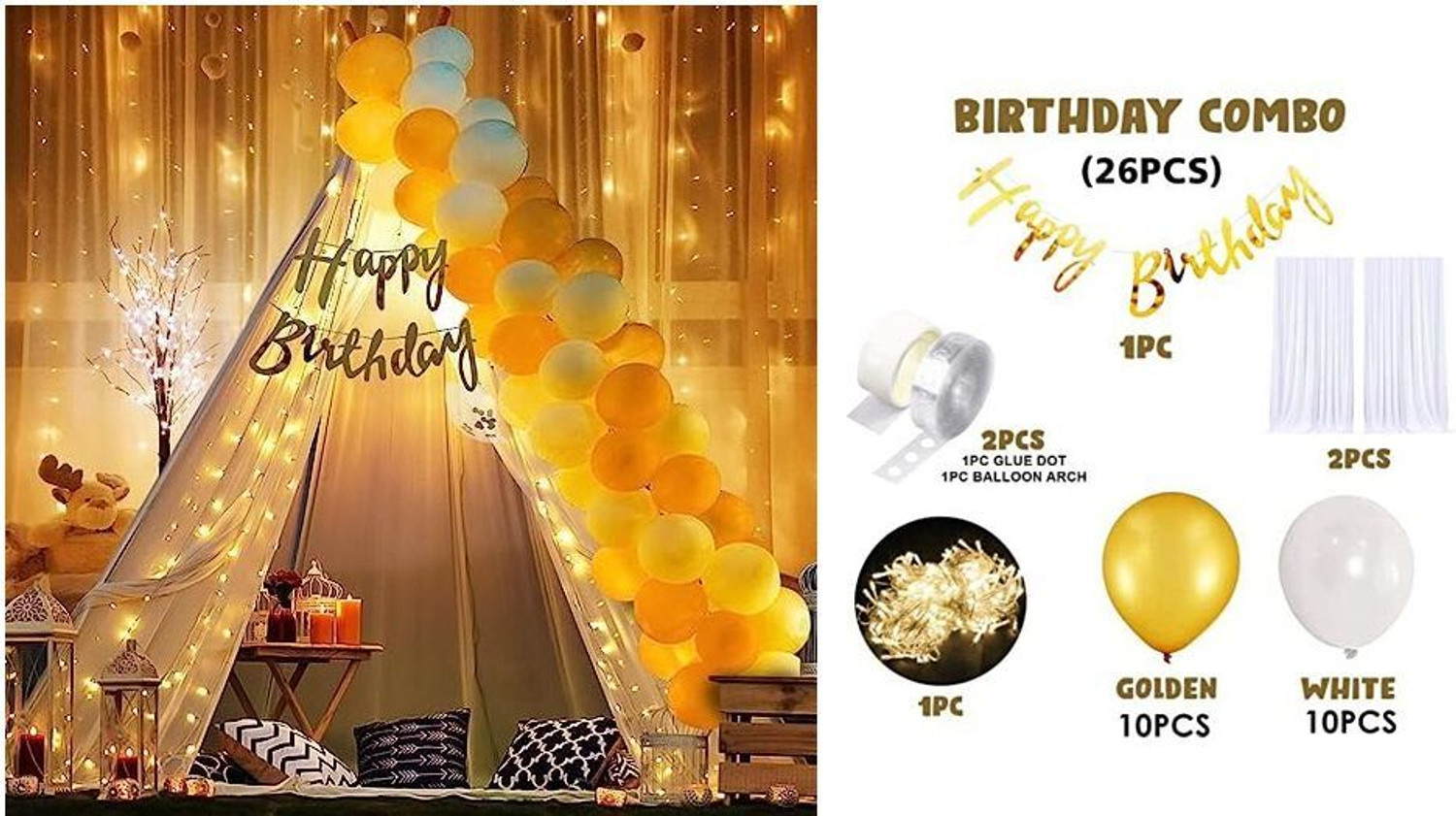 Image of PARTY MIDLINKERZ Solid Printed Happy Birthday Decoration kit Combo - 26 Pcs for Birthday Decor Balloon