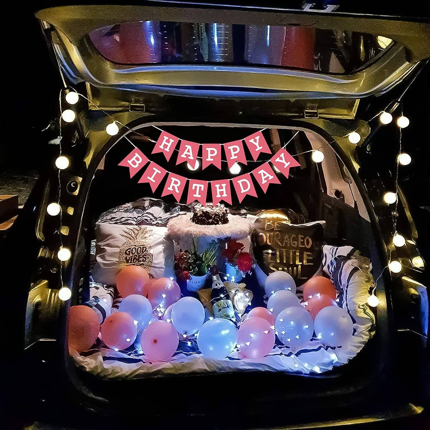 1iAM Car boot decoration for birthday with Silver and Rose gold balloons and banner