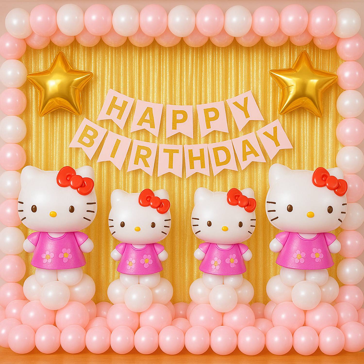 BALAJI BLESSINGS EVENTS Solid Kitty Theme Birthday Decoration Backdrop Set with Foil Curtain, Foil Star Balloon