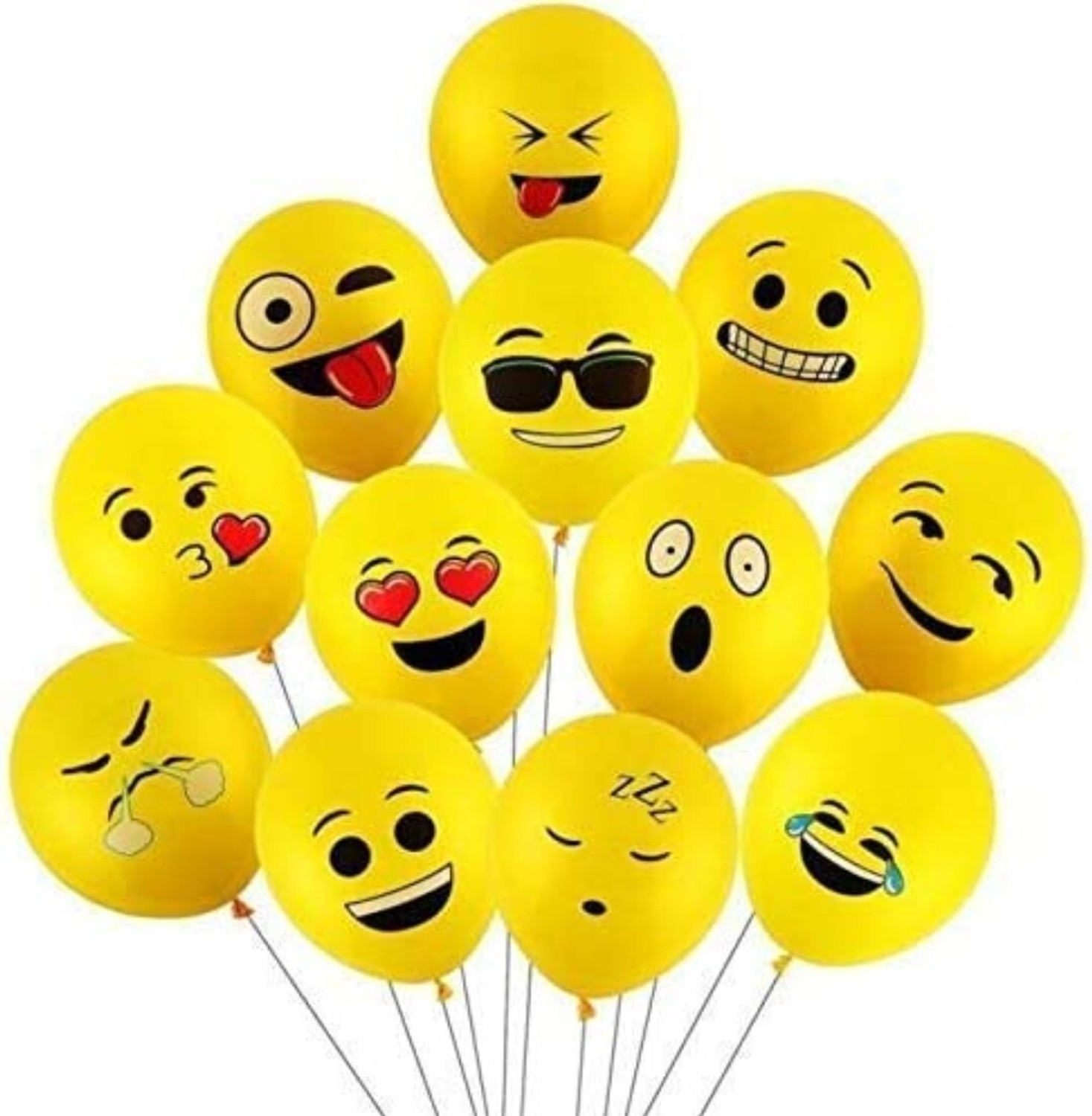 Image of Mosclue Printed Yellow Emoji Balloons 40 Pcs Printed Face Expression Kids /Party /Birthday Decor Balloon