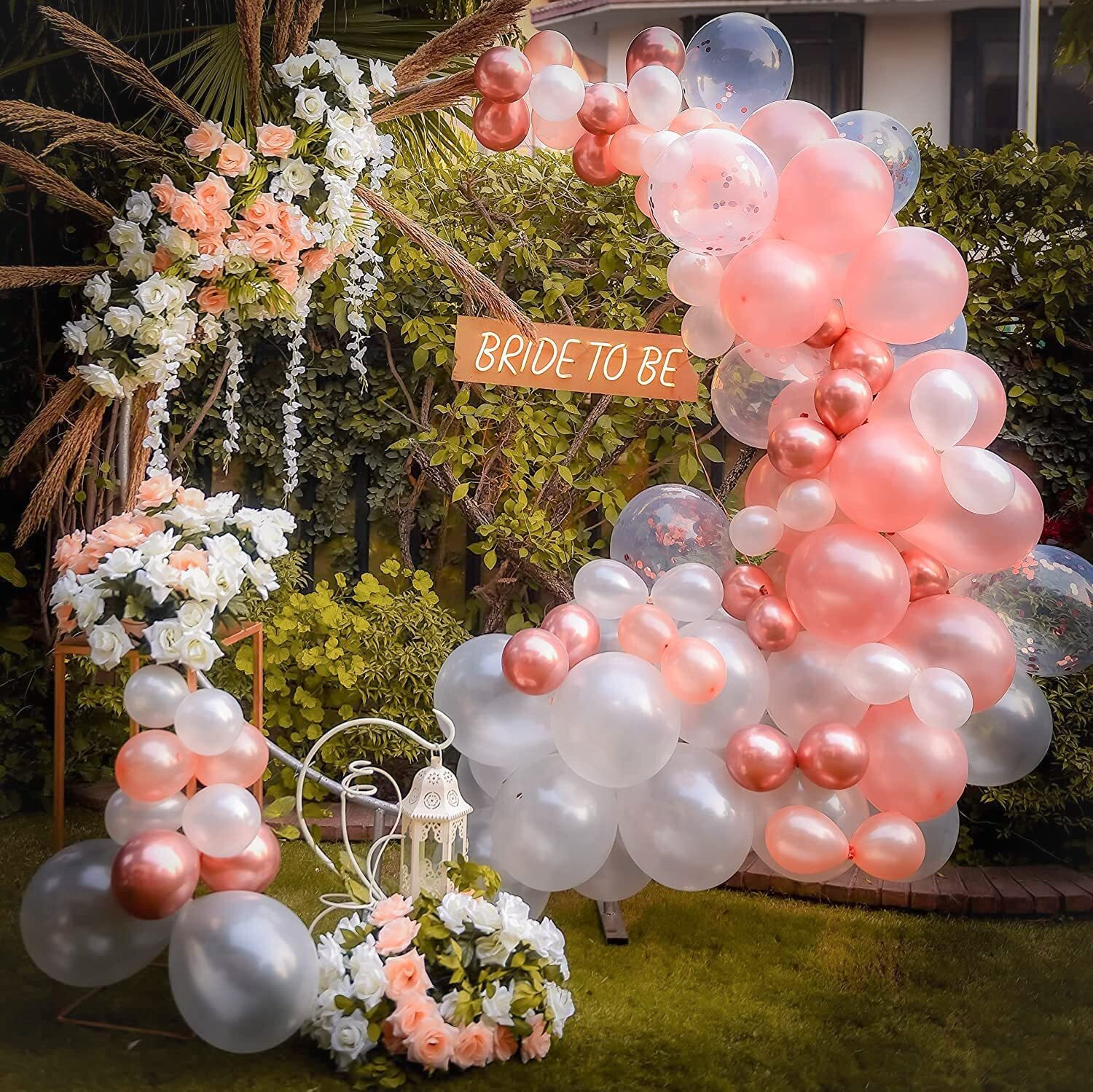 Image of R G ACCESSORIES Solid White Pink Balloons Garland Decoration Kit With Arch Pack Of 61 Balloon