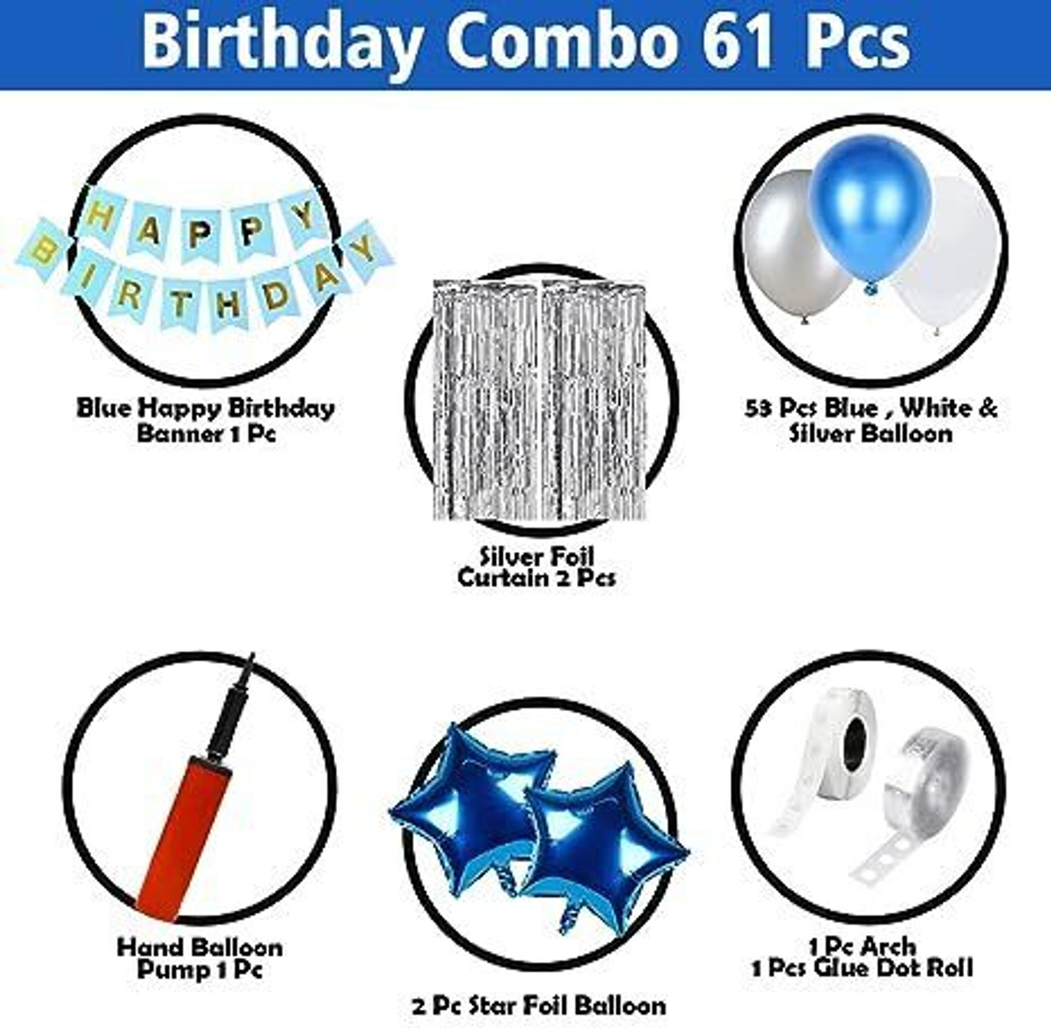 Image of PARTY MIDLINKERZ Solid Boys Happy Birthday Decoration, 1st 61 Pcs kit item combo Balloon (Multicolor, Pack of 61)