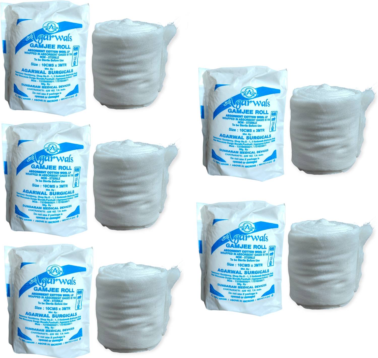 Agarwals Gamjee Roll Post Operation Absorbent Cotton Wool 10cm x 3mtr(Pack of 5) Bandage Protector
