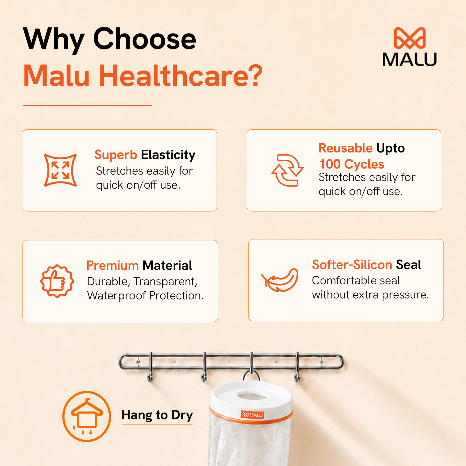 Image of Malu Healthcare Waterproof Leg Cast Cover for Shower Reusable Anti-Slip Cast Protection Bandage Protector