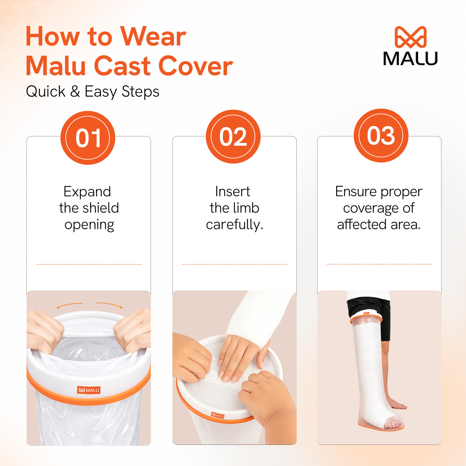 Image of Malu Healthcare Waterproof Leg Cast Cover for Shower Reusable Anti-Slip Cast Protection Bandage Protector