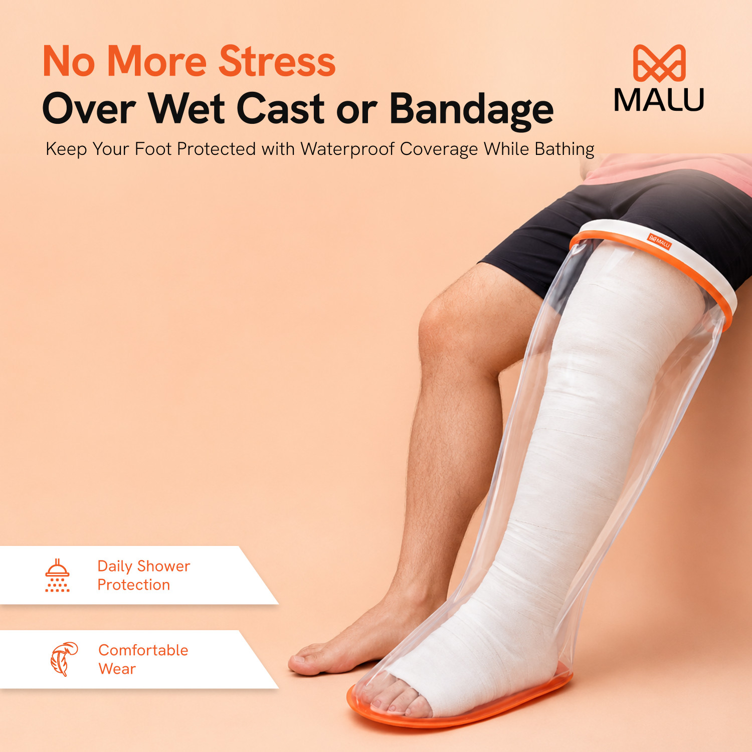 Image of Malu Healthcare Waterproof Leg Cast Cover for Shower Reusable Anti-Slip Cast Protection Bandage Protector