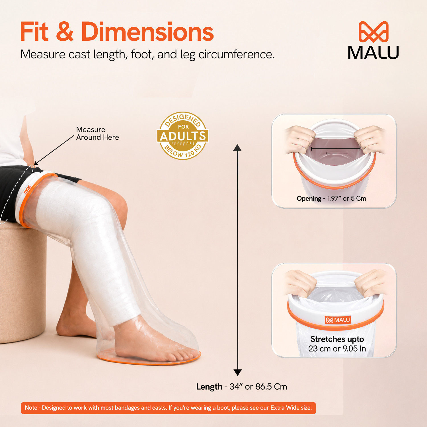 Image of Malu Healthcare Waterproof Leg Cast Cover for Shower Reusable Anti-Slip Cast Protection Bandage Protector