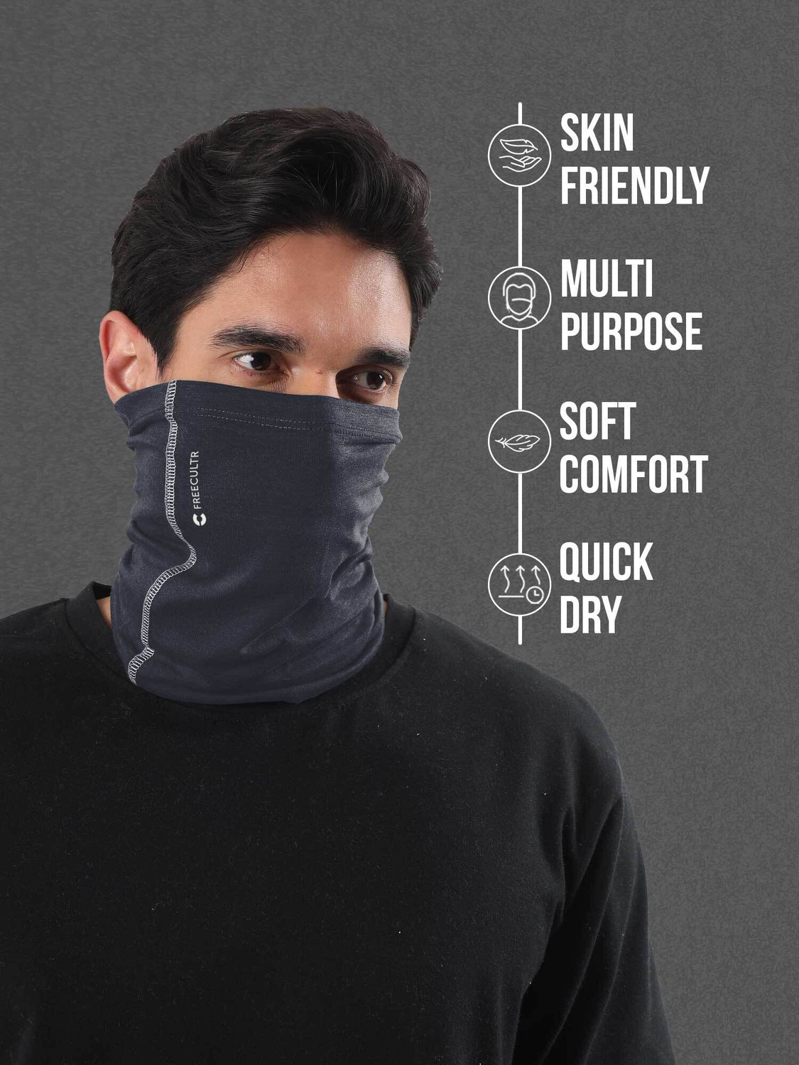 Image of FREECULTR Unisex Buff Anti Microbial Super Soft & Comfort Fit, Breathable Multipurpose Headband, Face Mask for Dust Protection and Sun Men & Women Solid Bandana