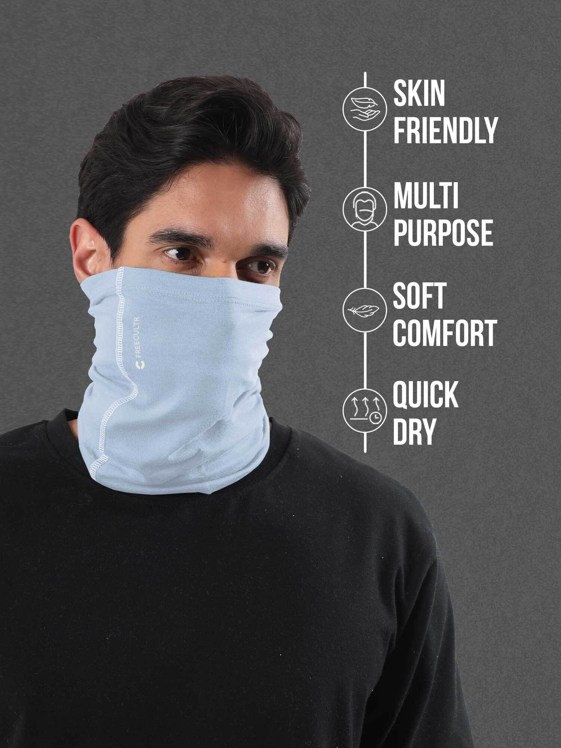 Image of FREECULTR Unisex Anti Microbial Super Soft & Comfort Fit, Breathable Multipurpose Headband, Face Mask for Dust Protection Men Solid Bandana