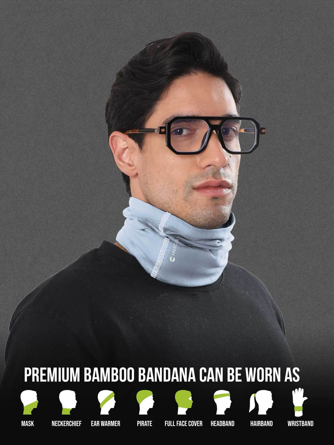 Image of FREECULTR Unisex Anti Microbial Super Soft & Comfort Fit, Breathable Multipurpose Headband, Face Mask for Dust Protection Men Solid Bandana