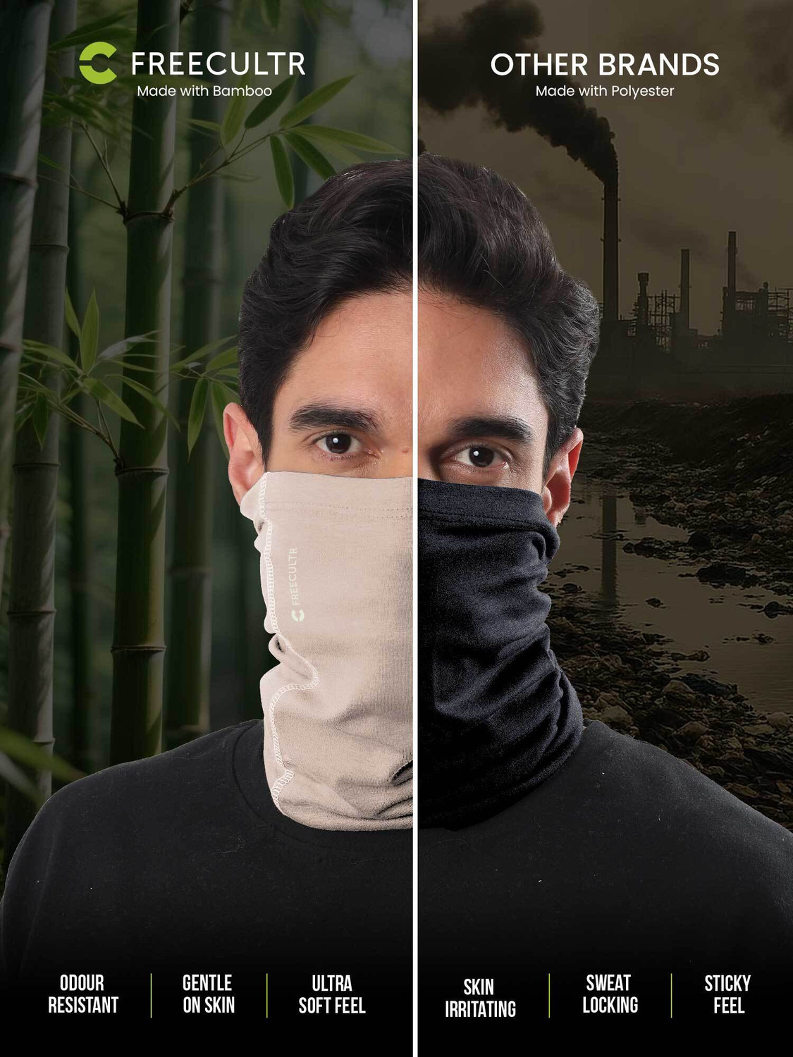 Image of FREECULTR Unisex Buff Anti Microbial Super Soft & Comfort Fit, Breathable Multipurpose Headband, Face Mask for Dust Protection and Sun Men & Women Solid Bandana