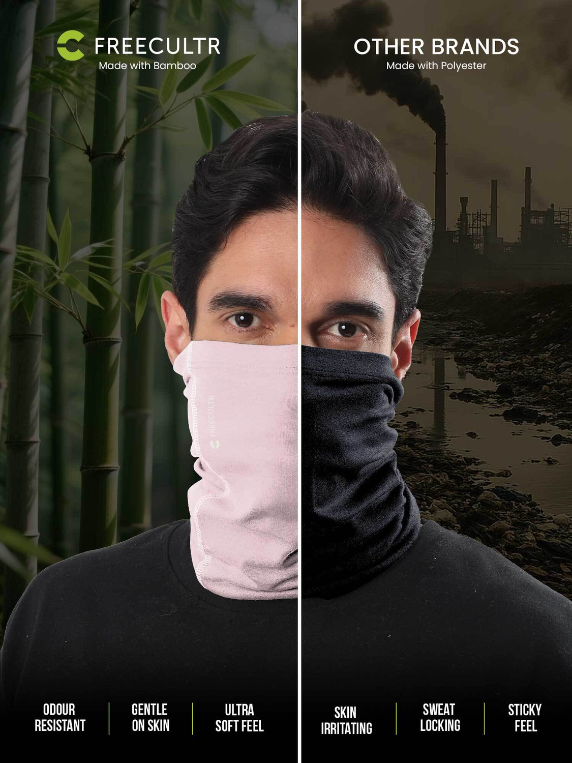 Image of FREECULTR Unisex Anti Microbial Super Soft & Comfort Fit, Breathable Multipurpose Headband, Face Mask for Dust Protection Men Solid Bandana