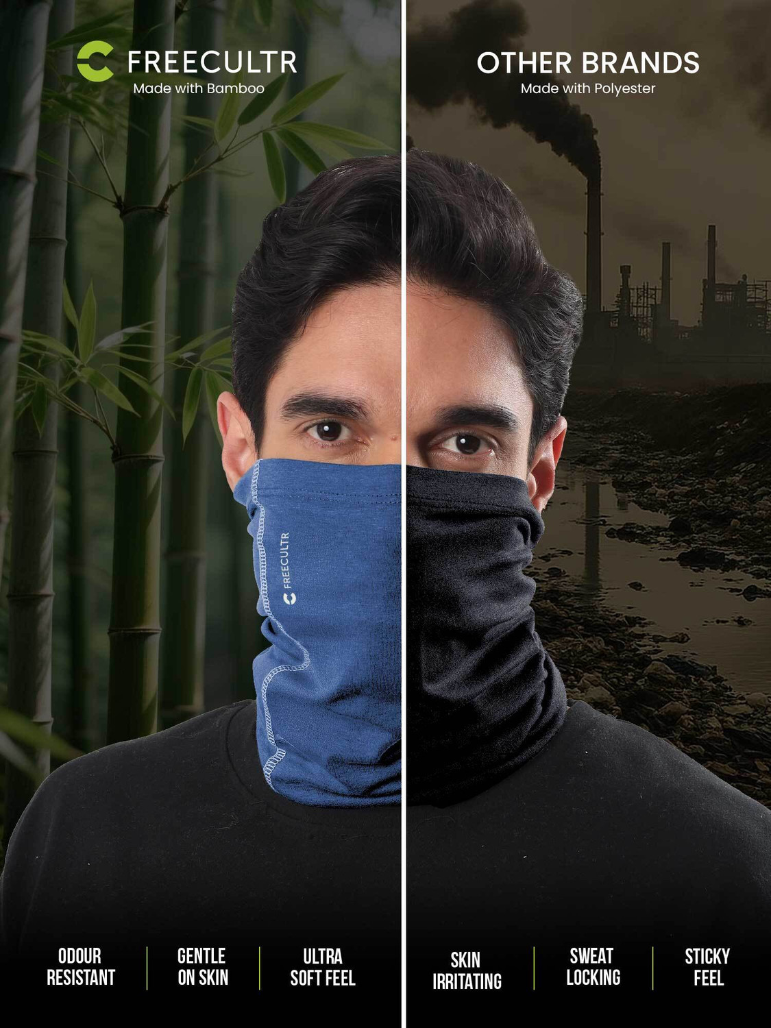 Image of FREECULTR Unisex Anti Microbial Super Soft & Comfort Fit, Breathable Multipurpose Headband, Face Mask for Dust Protection Men Solid Bandana
