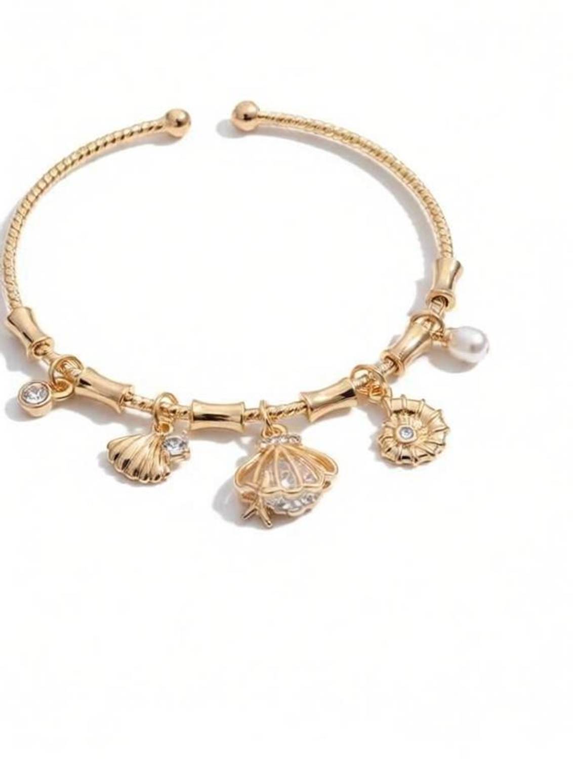 Artisanal Jewellery Stainless Steel Pearl Gold-plated Kada