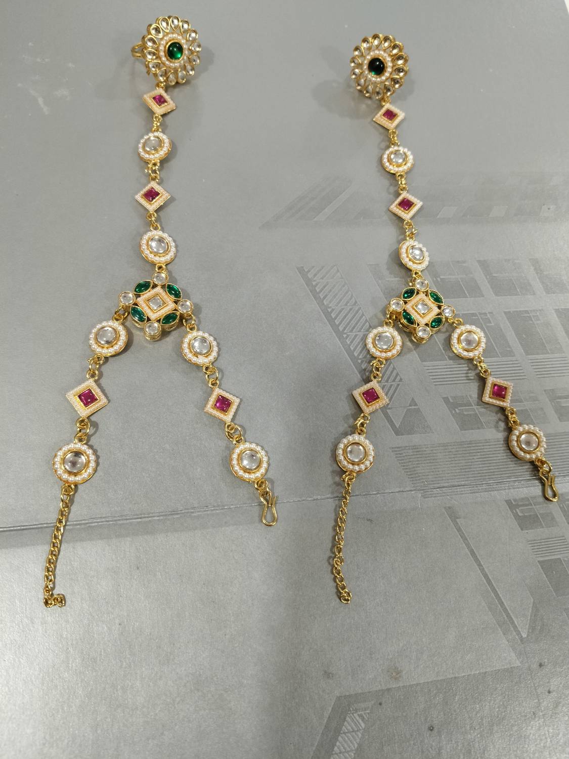 Aaruhi Creation Alloy Pearl, Cubic Zirconia, Ruby Gold-plated Hand Thong