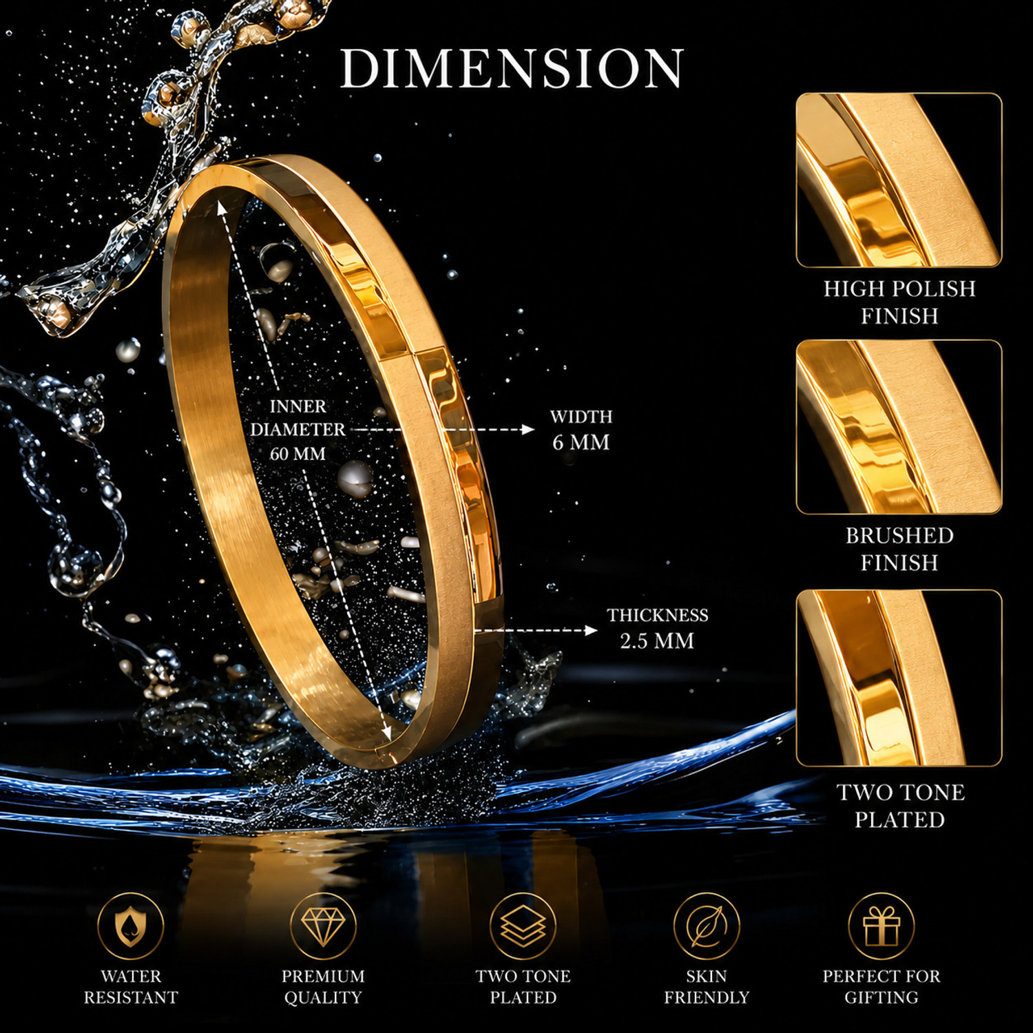 Image of FEEDNIX Stainless Steel Gold-plated Bangle