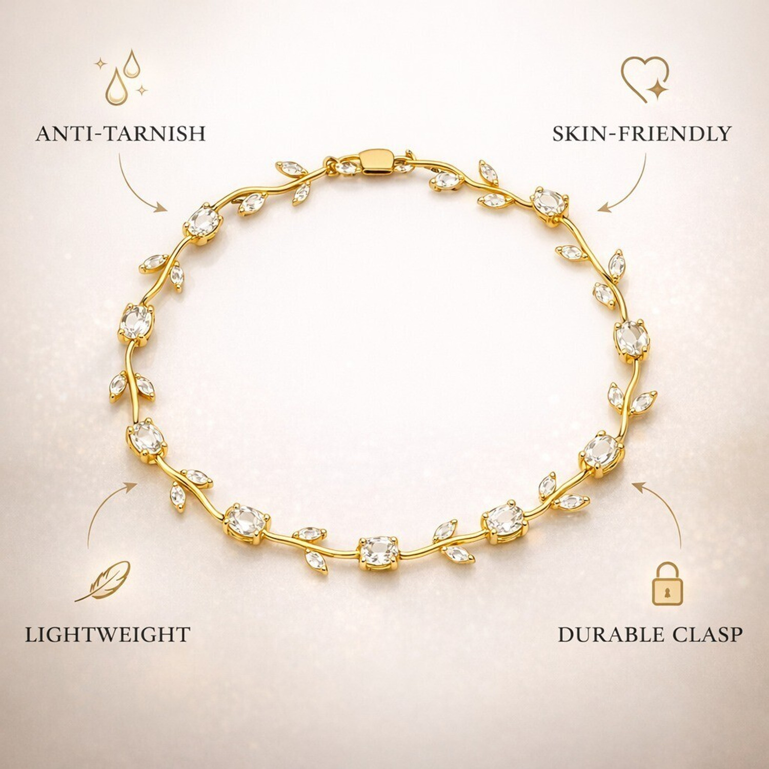 Image of zevarna Alloy Cubic Zirconia Gold-plated Bracelet Set