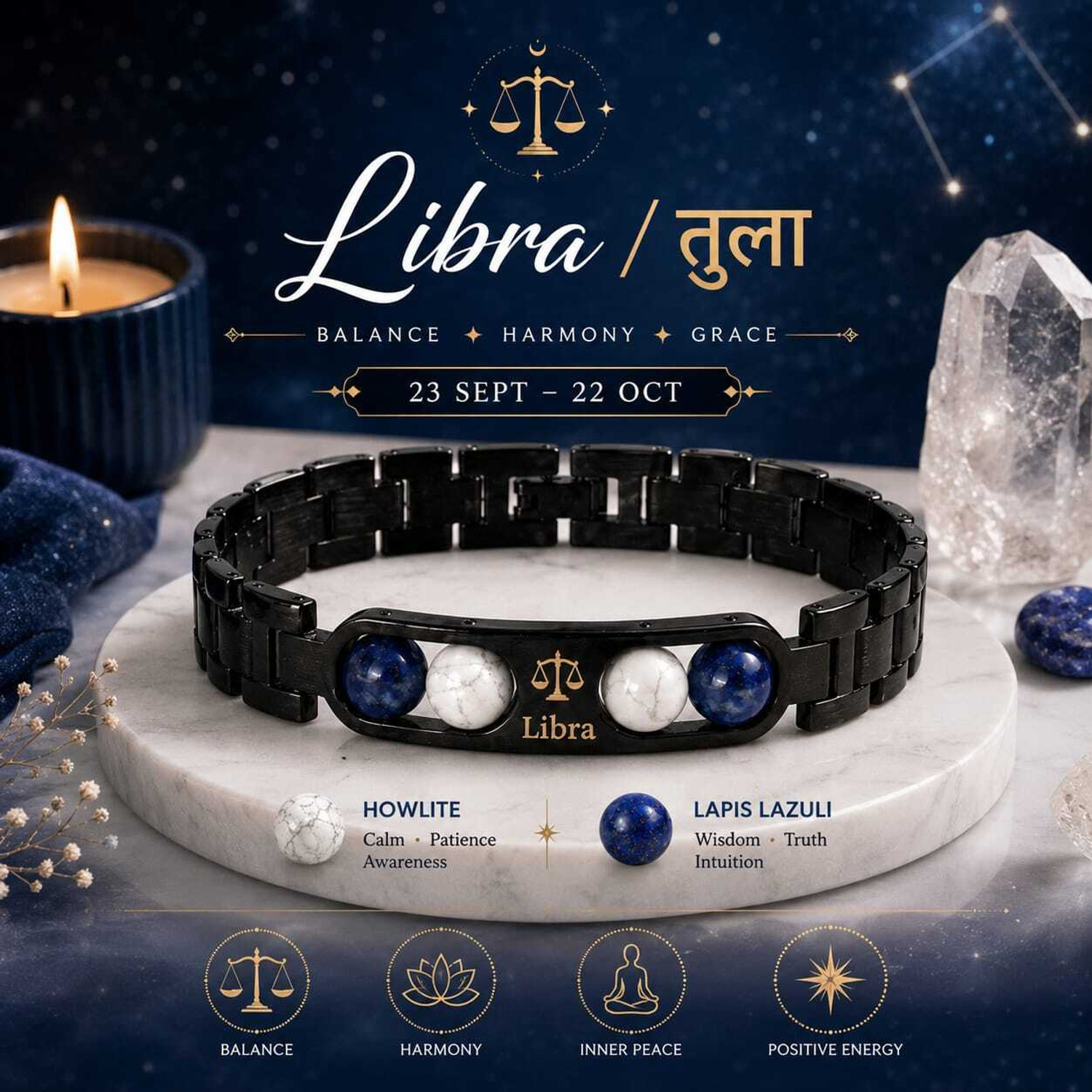 Image of spyronix Lapiz Lazuli, Howlite Crystal Bracelet